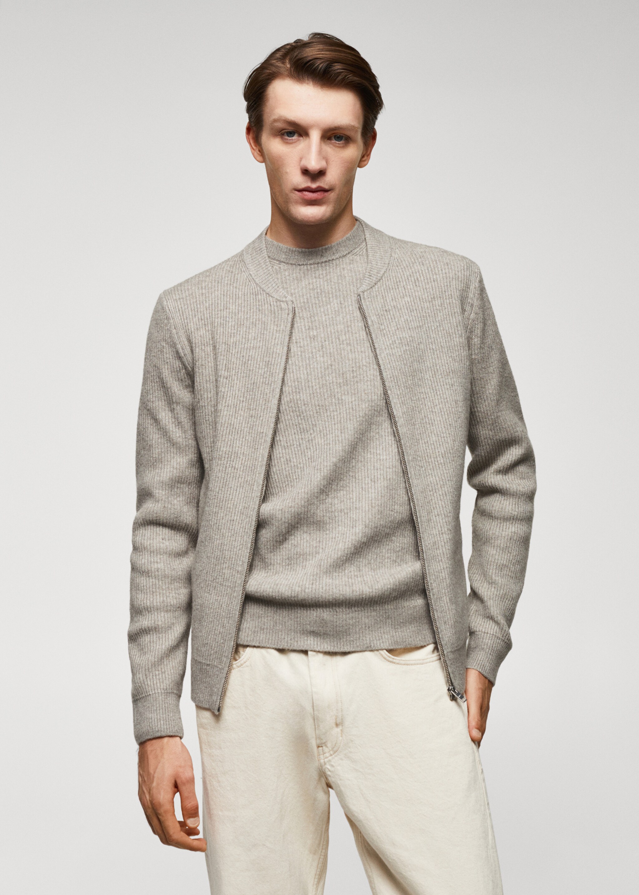 Cardigan de mistura de lã canelado - Plano médio