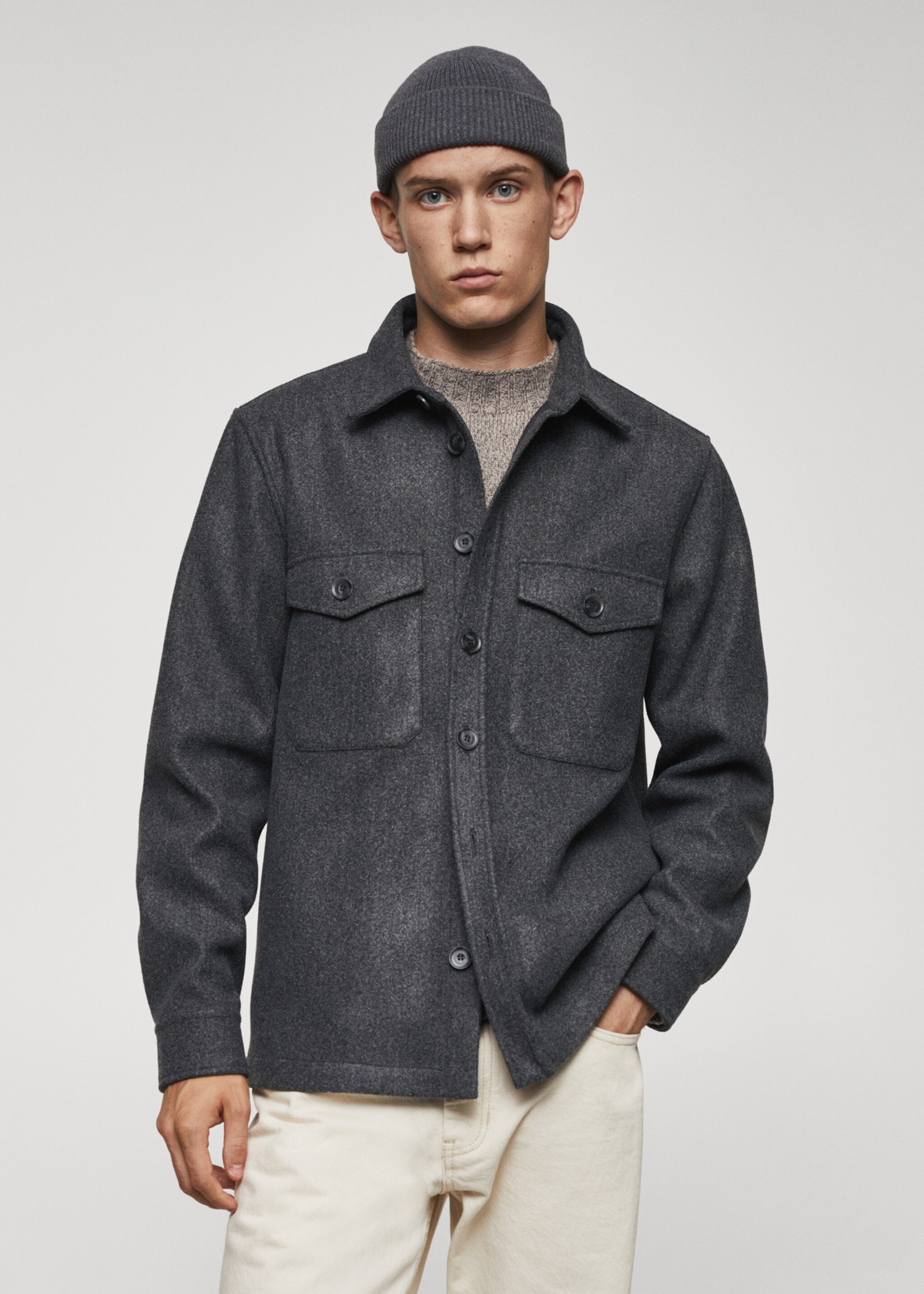 Flannel overshirt with pockets - Medium plane, Charcoal. Ref: 57017738-00.