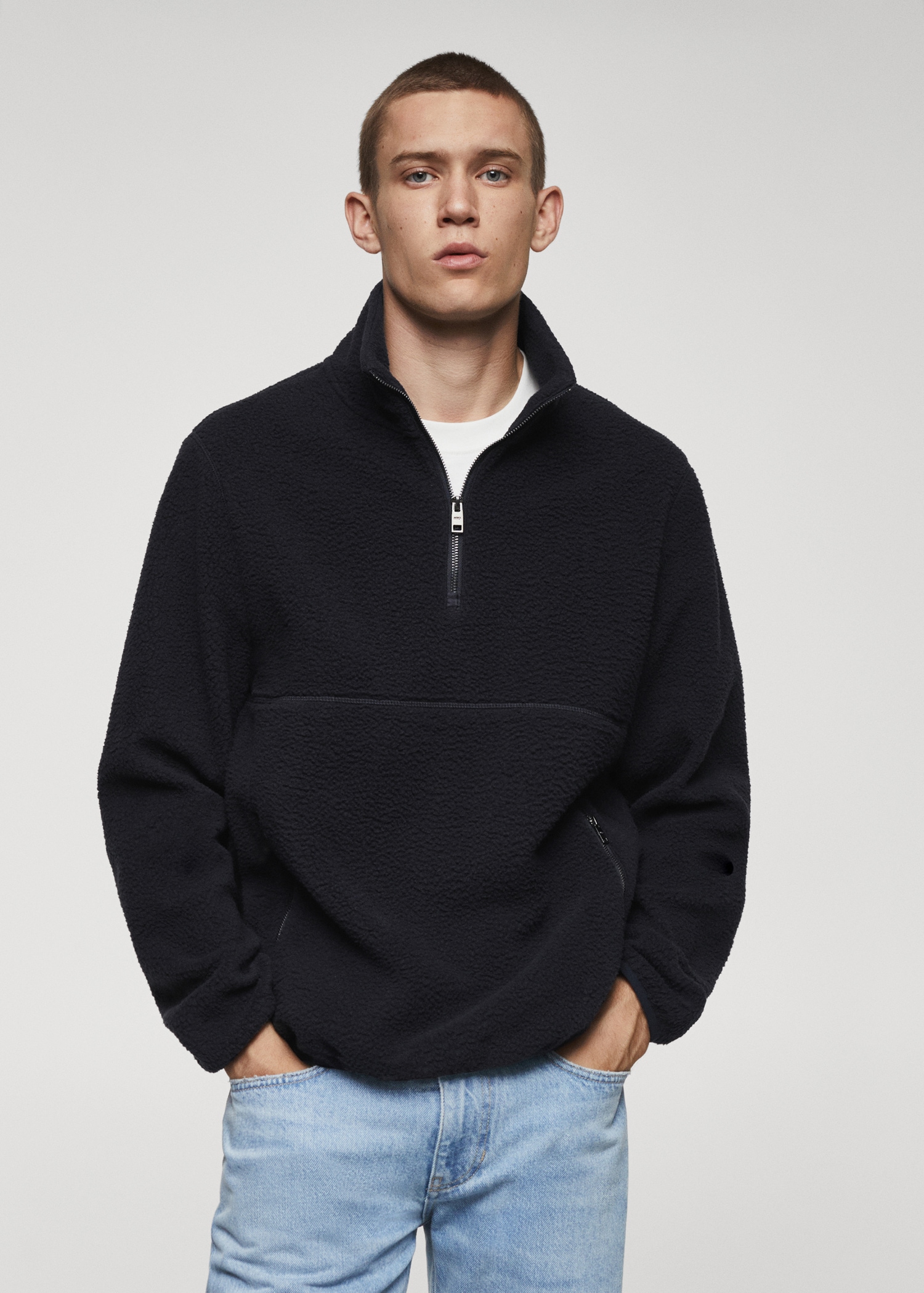Zip-neck fleece sweatshirt Men MANGO OUTLET Greece