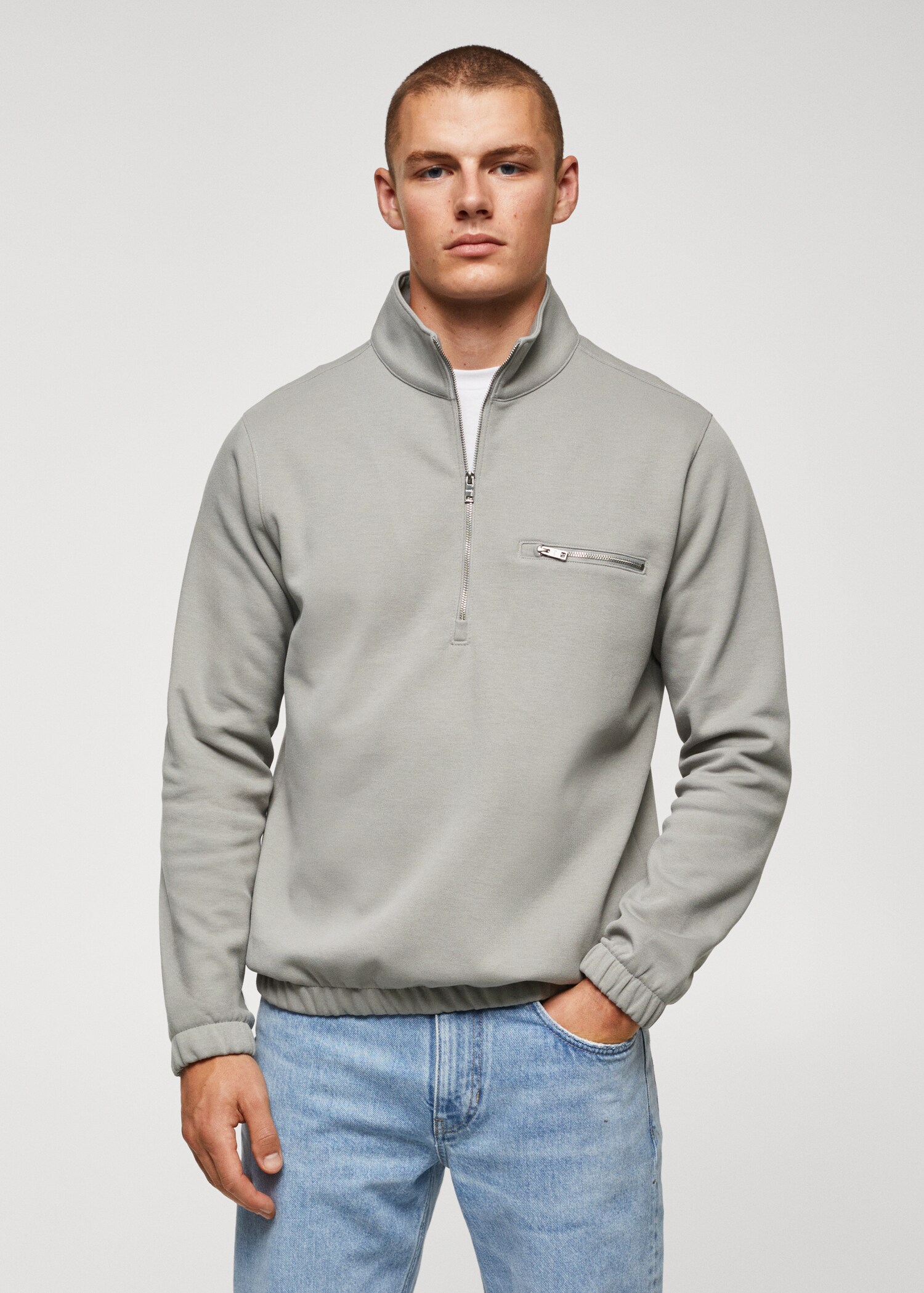 Sweat-shirt coton col zippé - Plan moyen