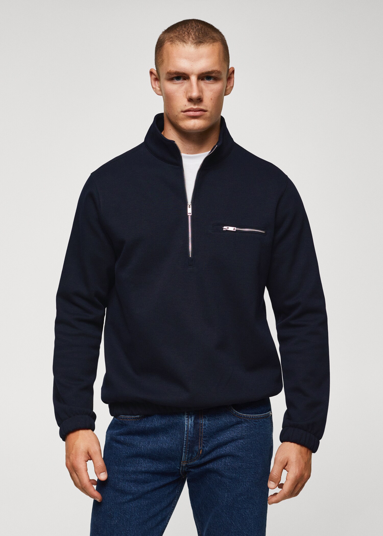 Sweat-shirt coton col zippé - Plan moyen