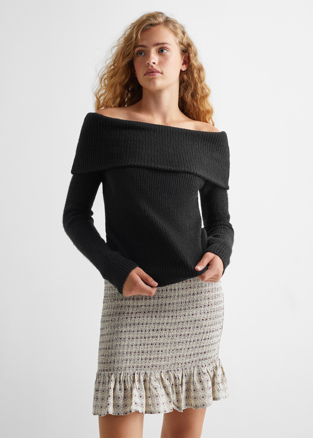 Off the shoulder boat neck sweater hotsell