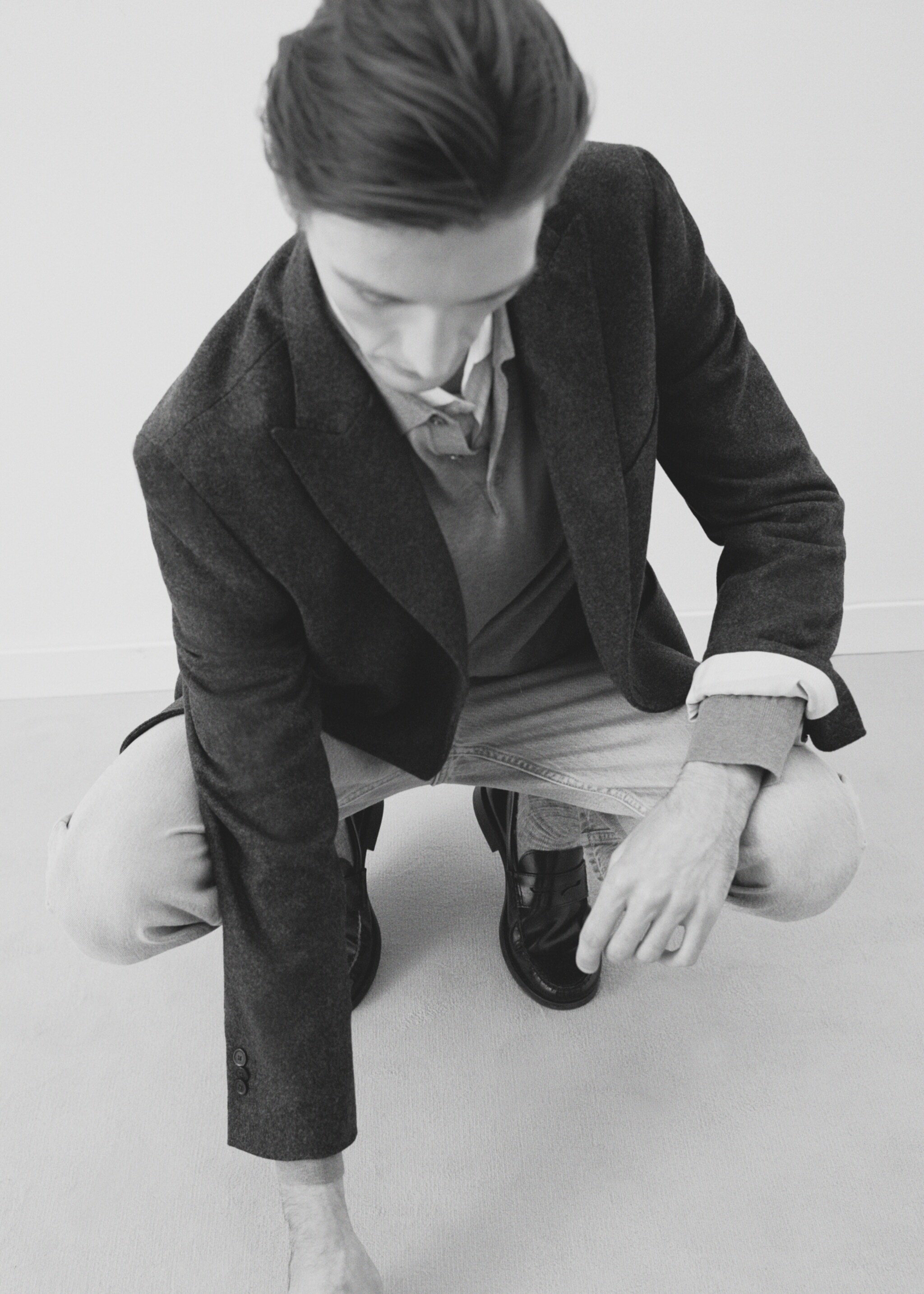 Virgin wool combined blazer - Details of the article 6, Grey. Ref: 57018635-00.