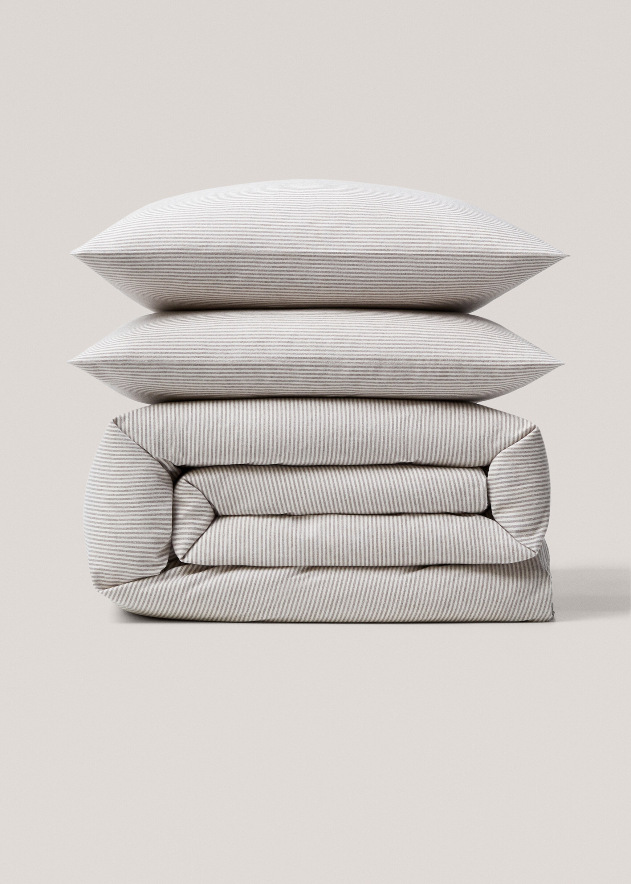 Striped flannel duvet cover Single bed - Article without model, Beige. Ref: 57019225-00.