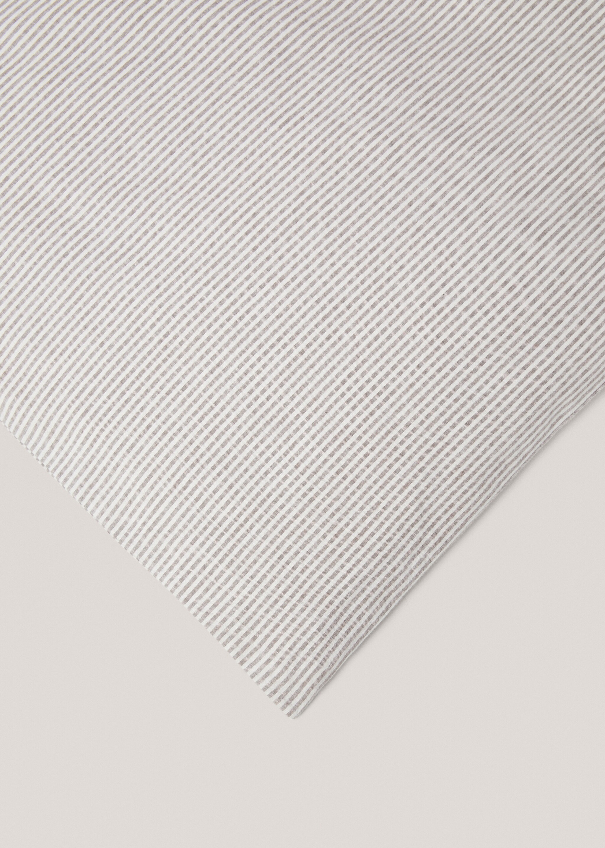 Striped flannel duvet cover Single bed - Details of the article 3, Beige. Ref: 57019225-00.