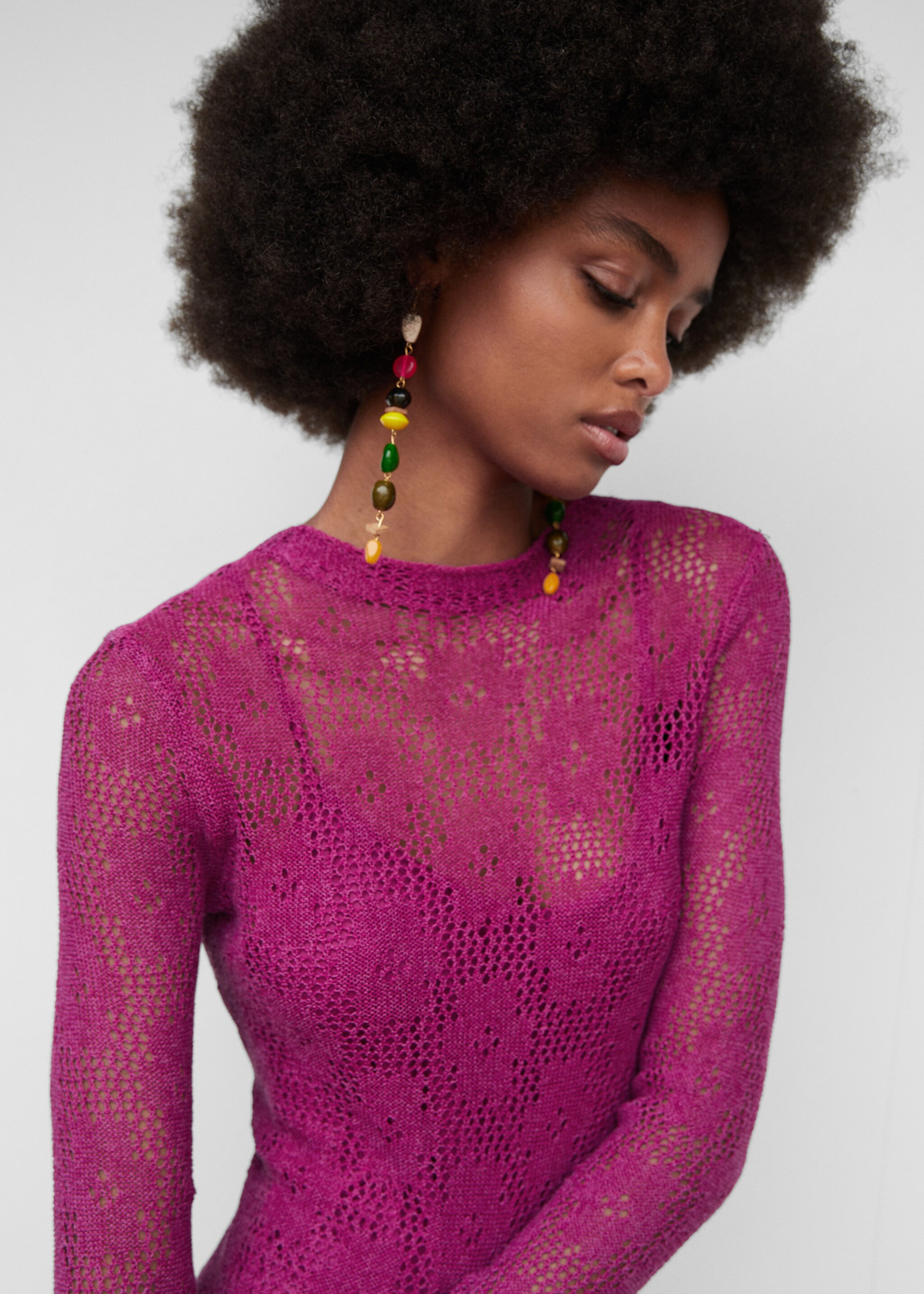 Halbtransparentes Kleid, bestickt - Detail des Artikels 1, Fuchsia. Ref: 57020251-00.