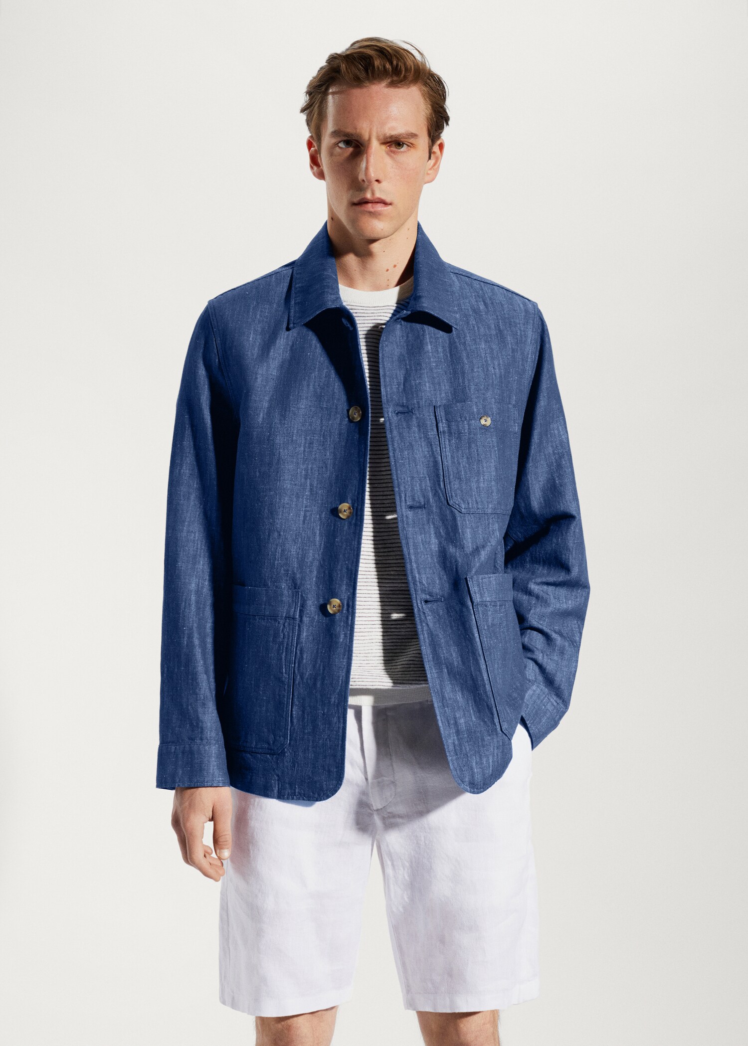 Veste poches coton-lin - Plan moyen