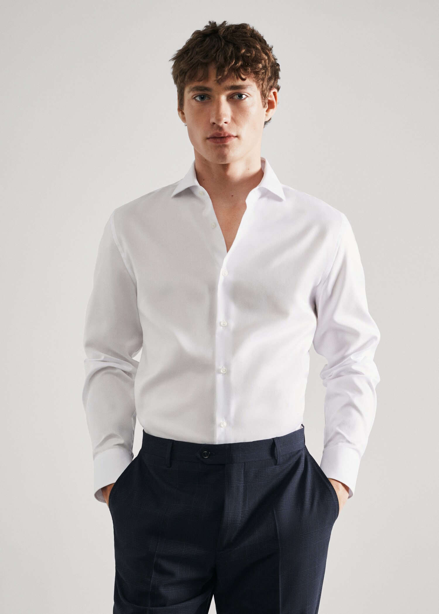 Slim-fit textured cotton suit shirt - Medium plane