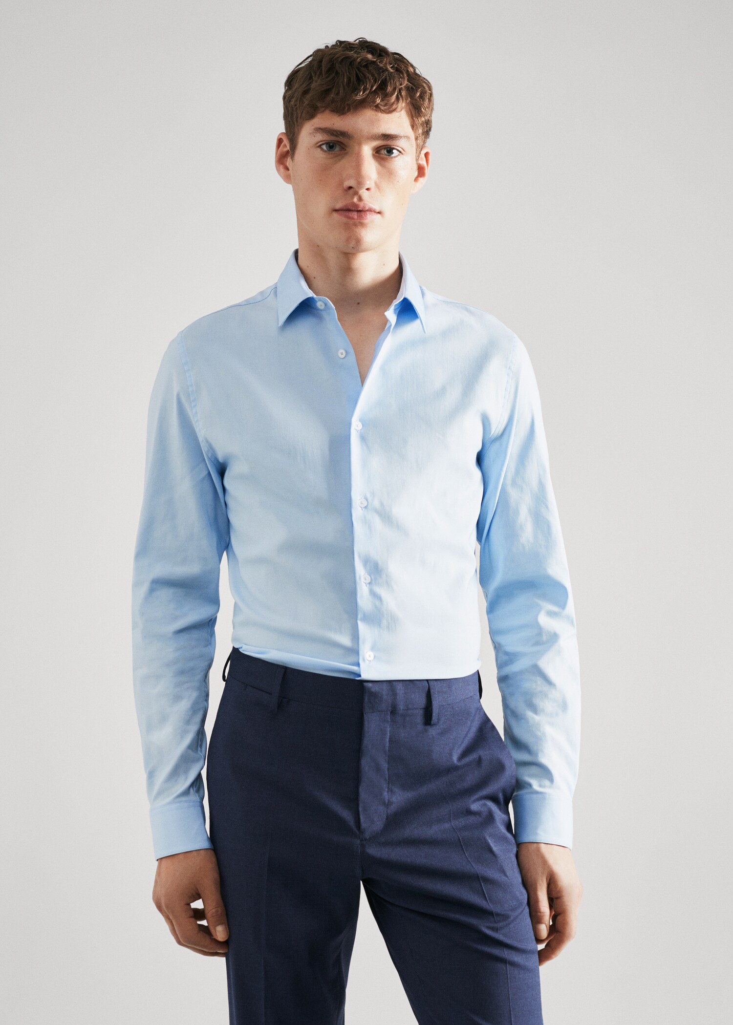 Super slim-fit poplin suit shirt - Medium plane