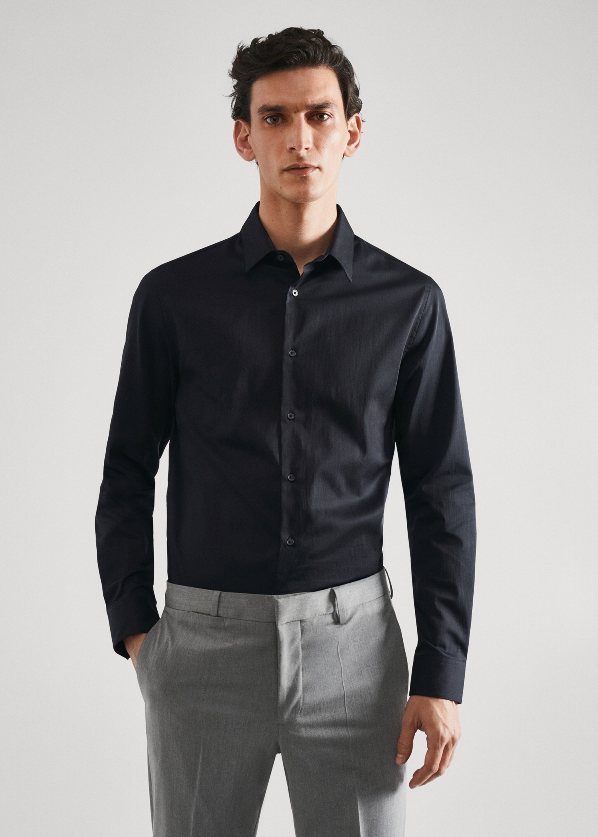 Super slim-fit poplin suit shirt - Medium plane