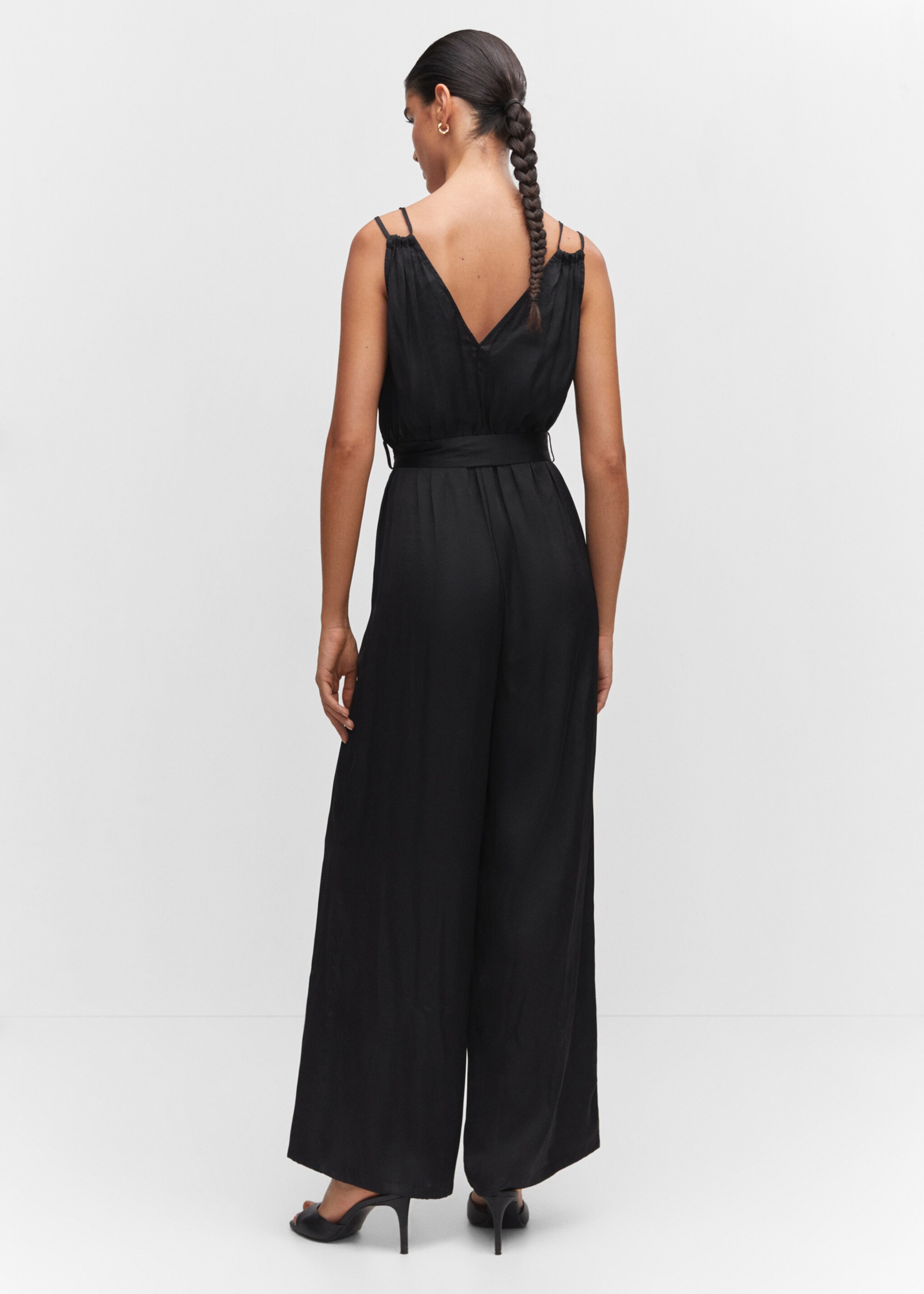 Satin pleated jumpsuit - Reverse of the article, Black. Ref: 57020766-00.