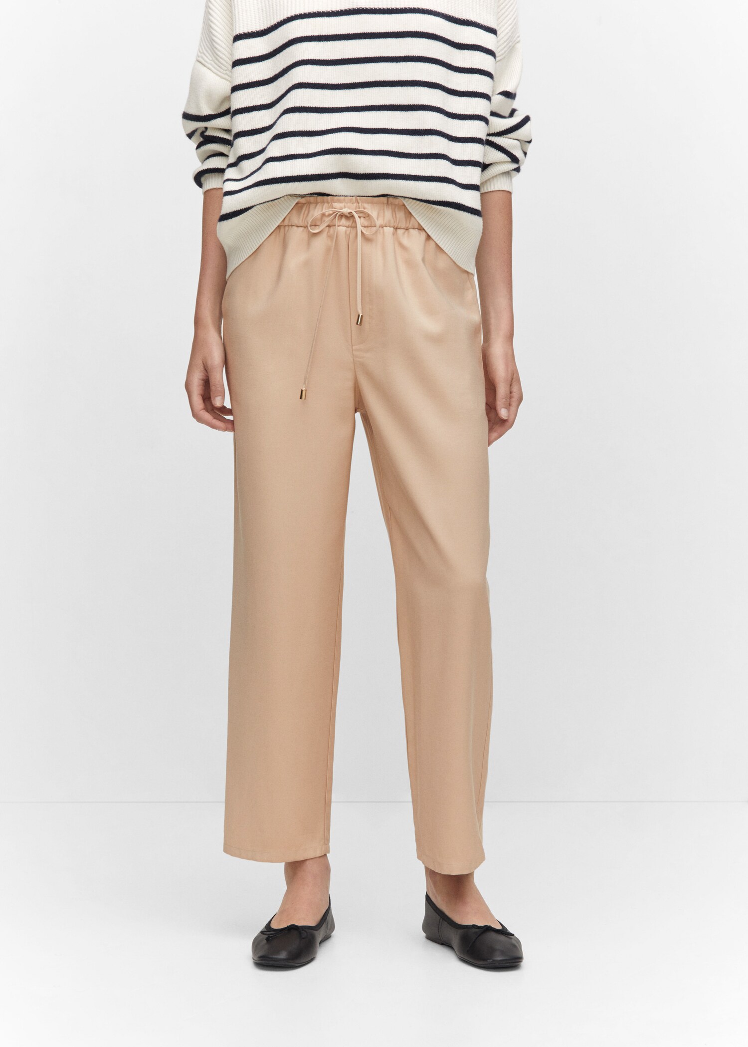 Pantalón recto fluido lazo - Plano medio