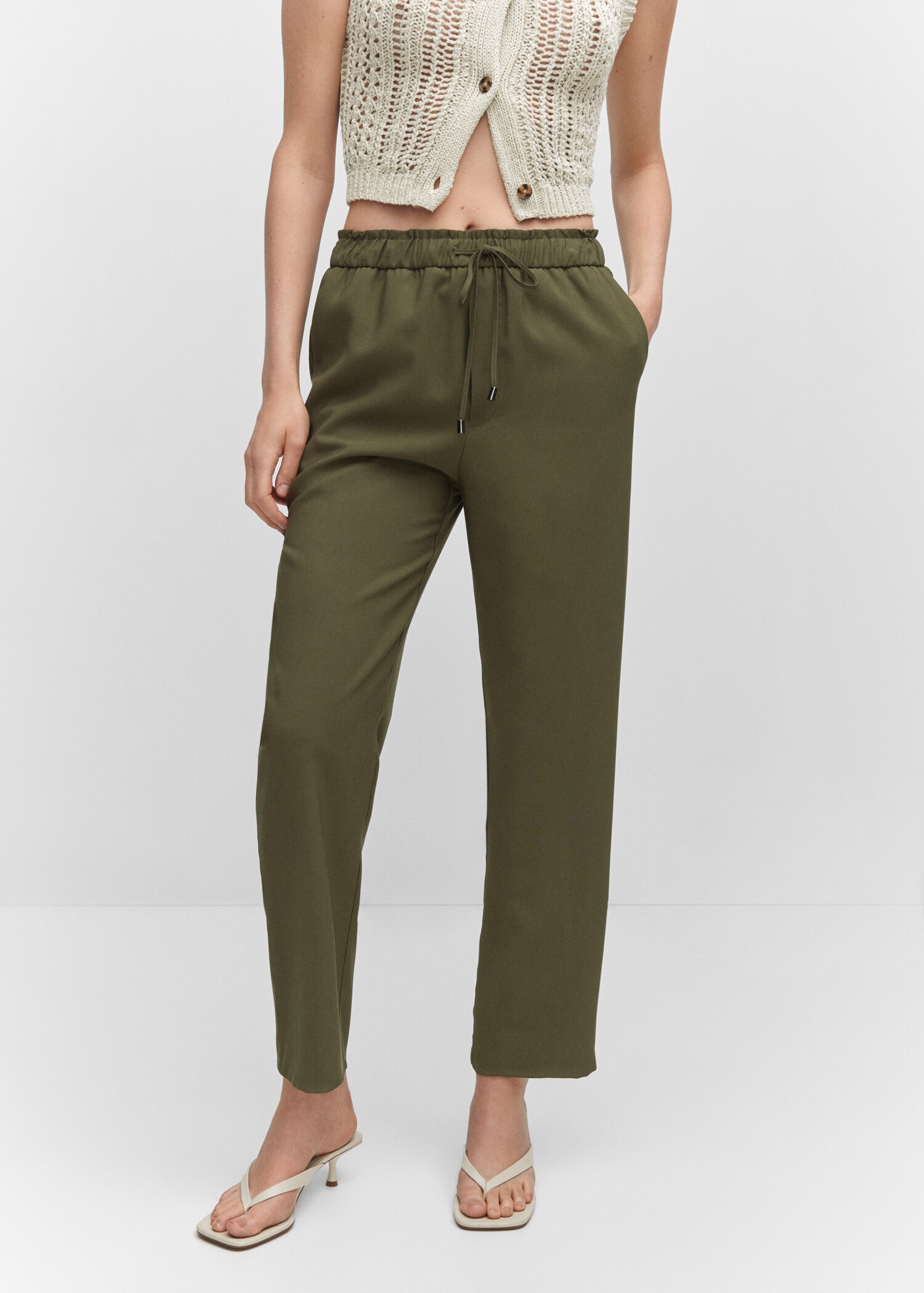 Flowy straight-fit trousers with bow - Medium plane