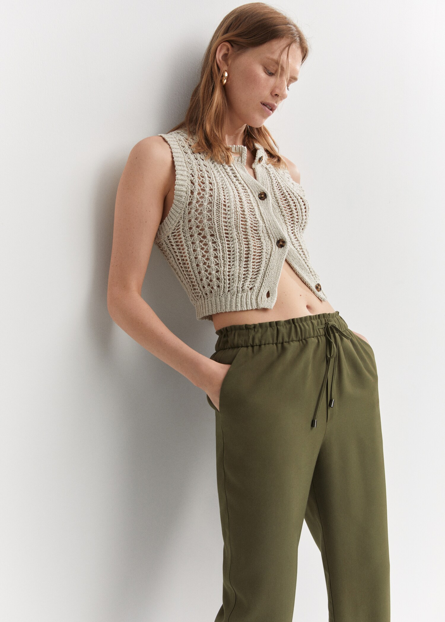 Flowy straight-fit trousers with bow - Details of the article 1