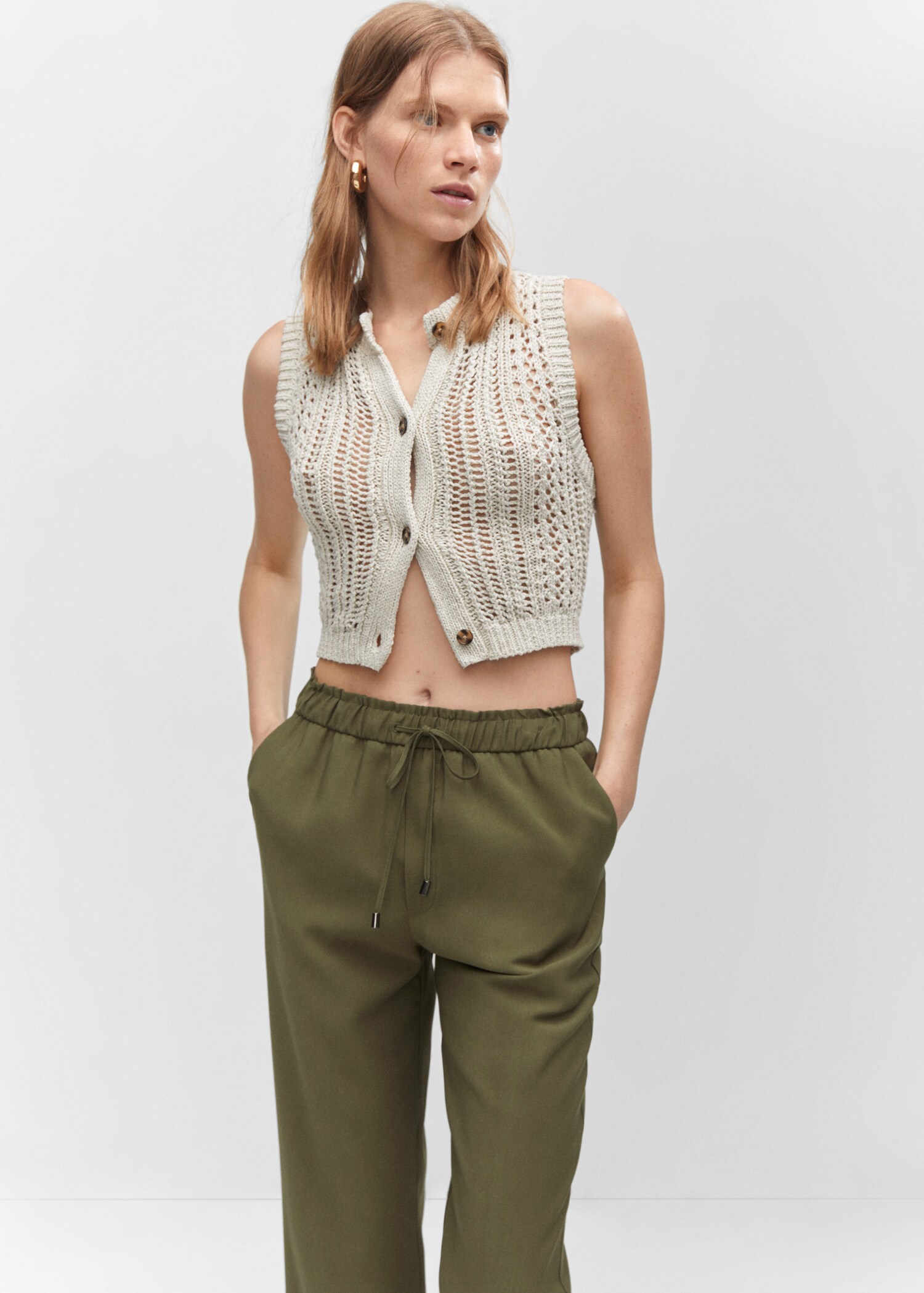 Flowy straight-fit trousers with bow - Details of the article 2
