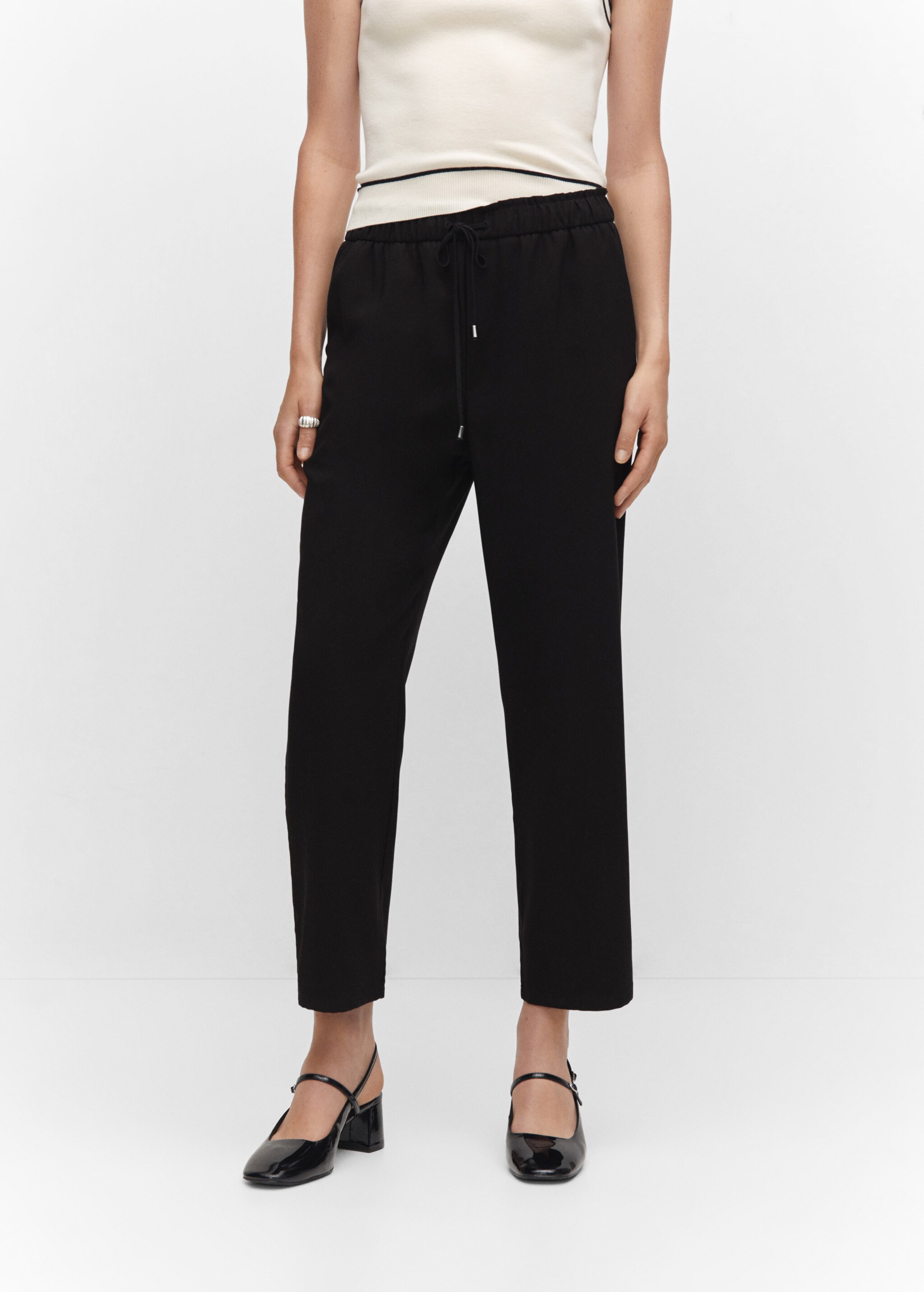 Flowy straight-fit trousers with bow - Medium plane