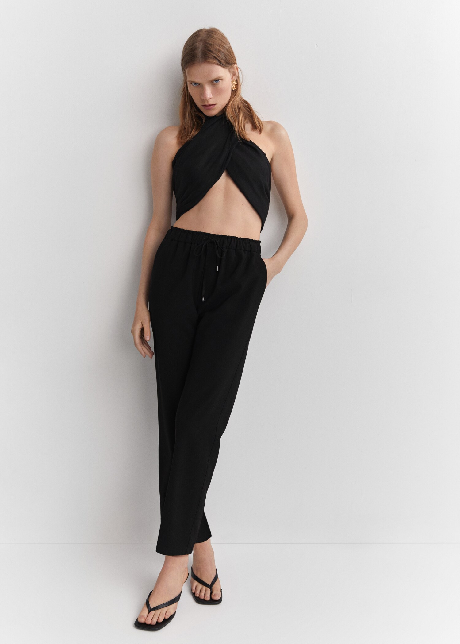 Flowy straight-fit trousers with bow - Details of the article 2