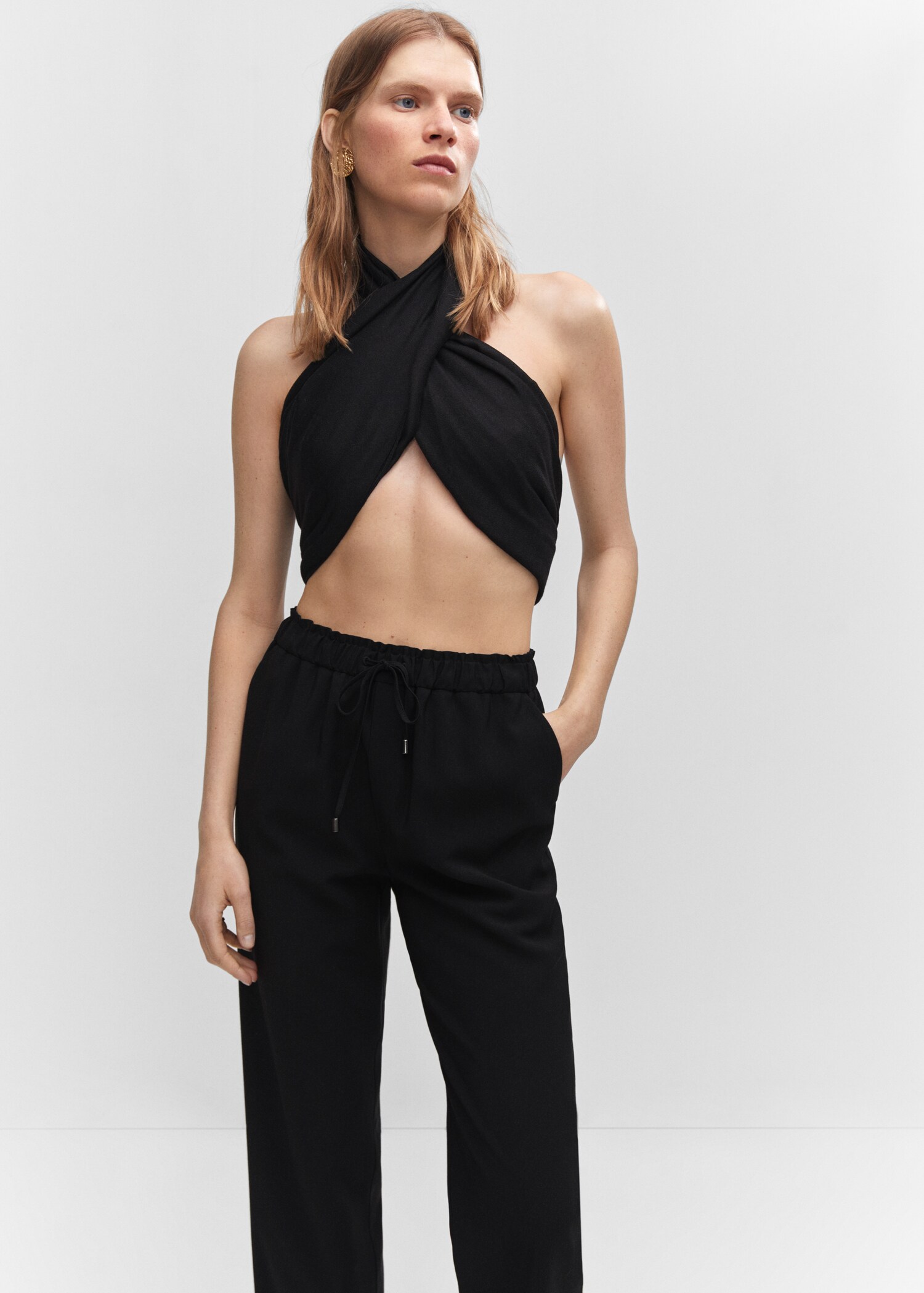 Flowy straight-fit trousers with bow - Details of the article 6