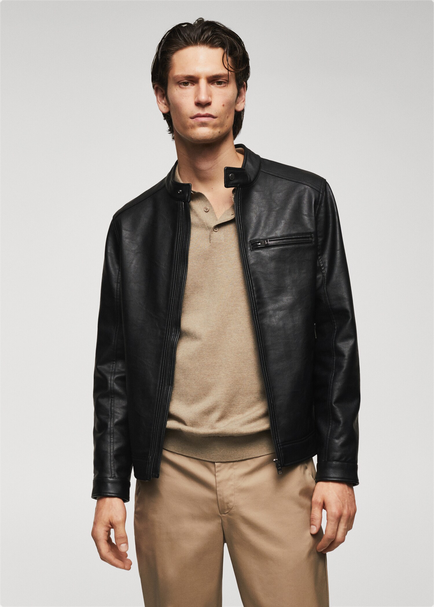 Zipper-Jacke mit Leder-Effekt - Mittlere Ansicht