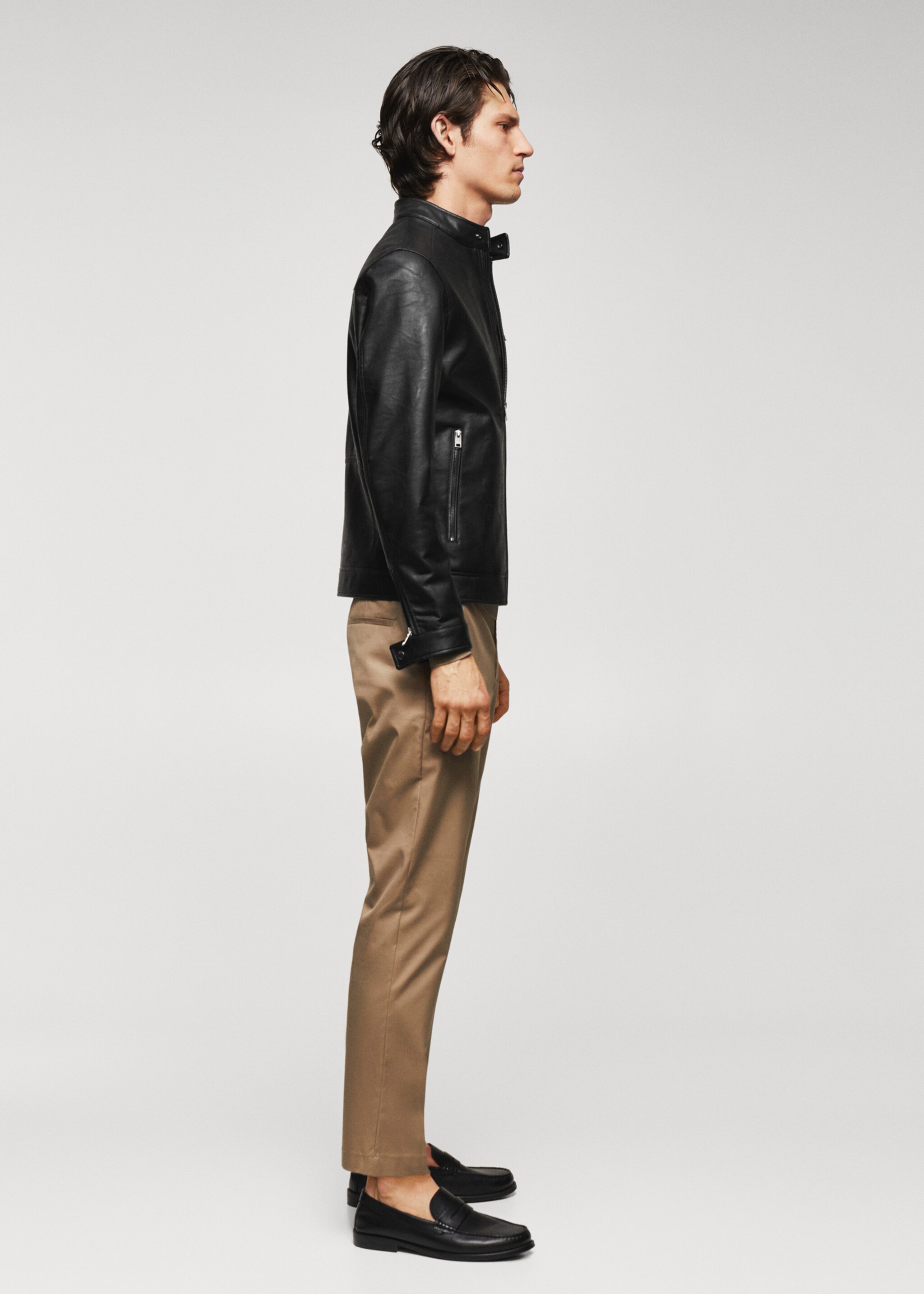 Faux-leather jacket with zips - Details of the article 2, Black. Ref: 57022506-00.