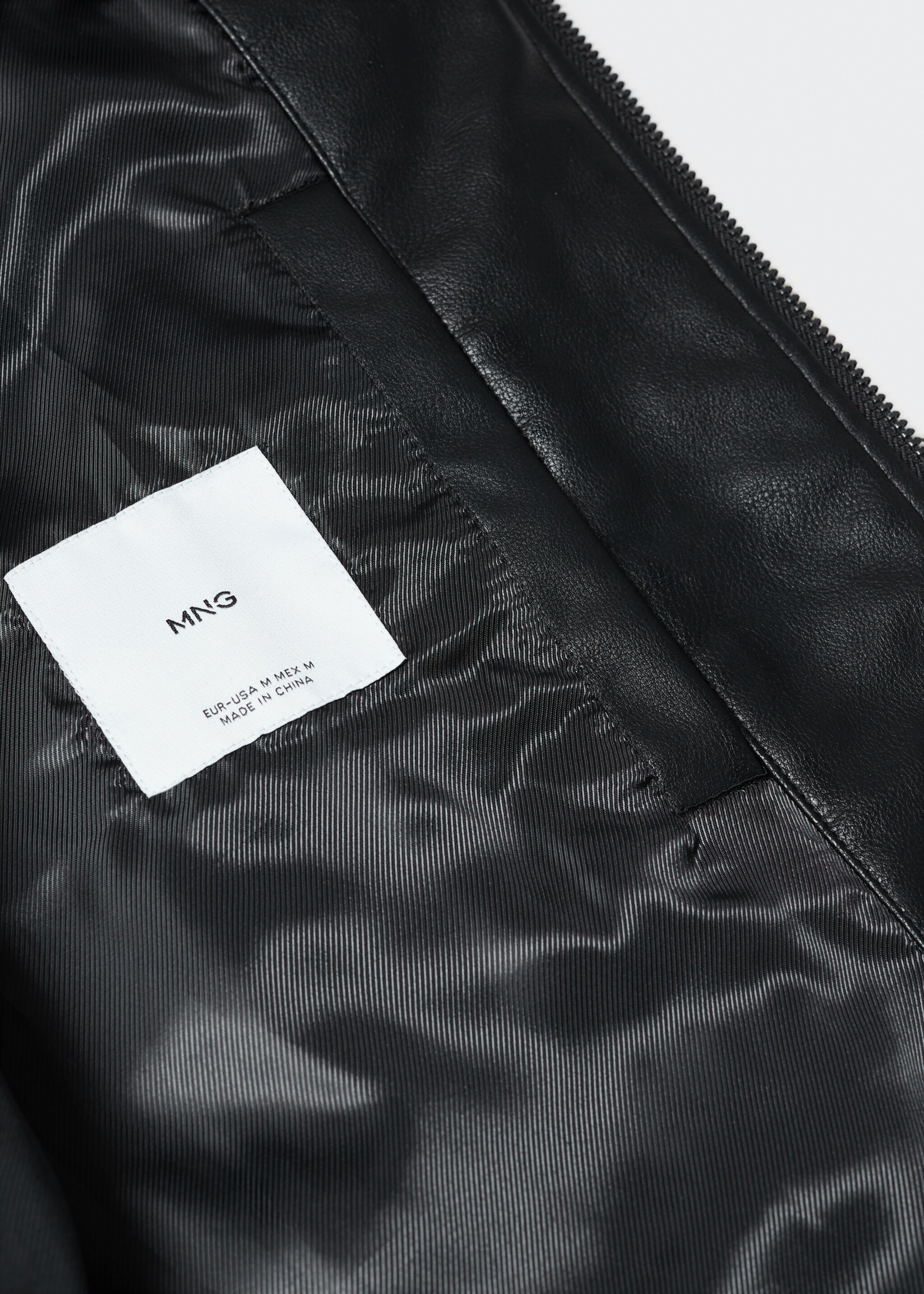 Faux-leather jacket with zips - Details of the article 8, Black. Ref: 57022506-00.