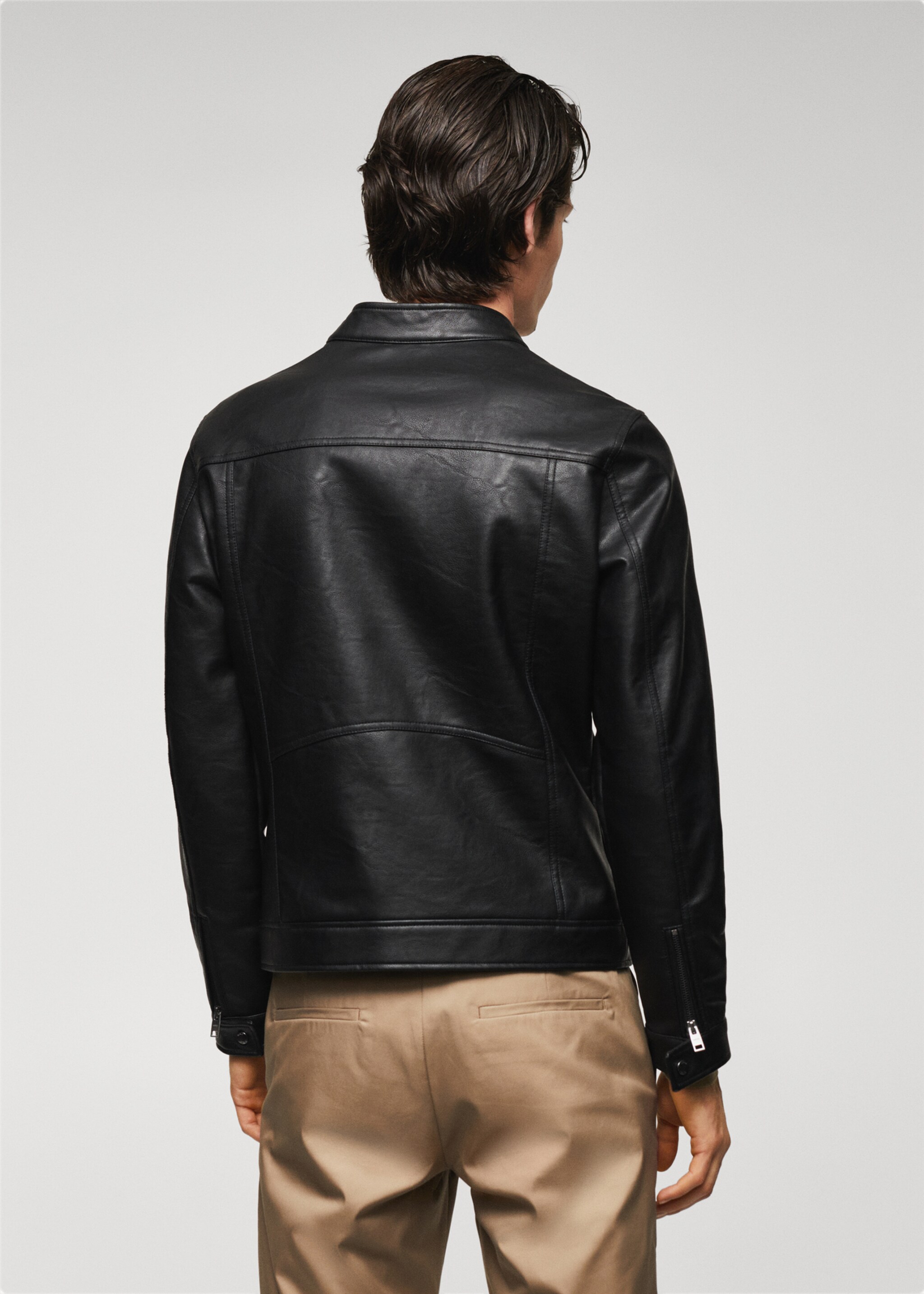 Faux-leather jacket with zips - Reverse of the article, Black. Ref: 57022506-00.