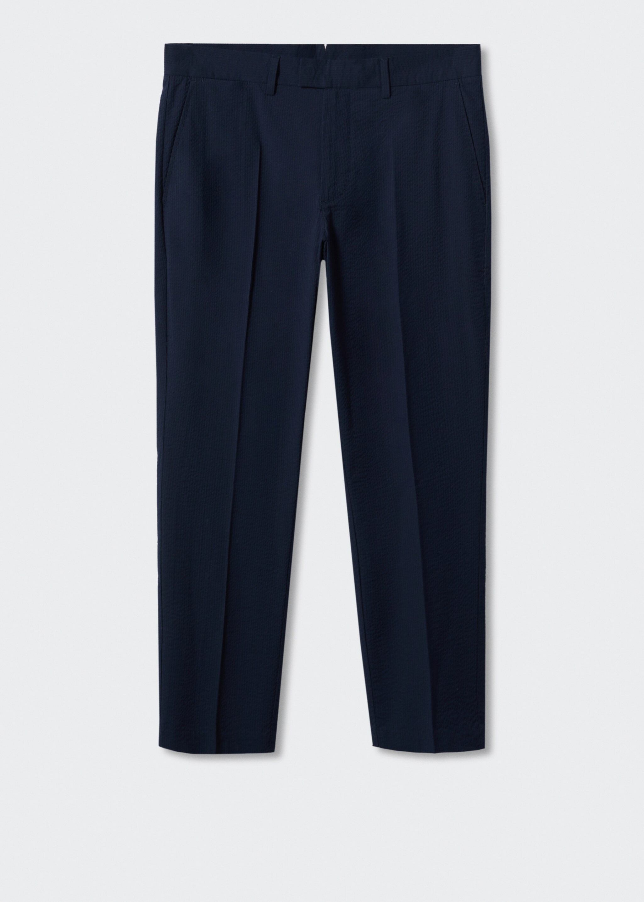 Slim-fit seersucker stretch trousers - Article without model, Navy. Ref: 57022507-00.