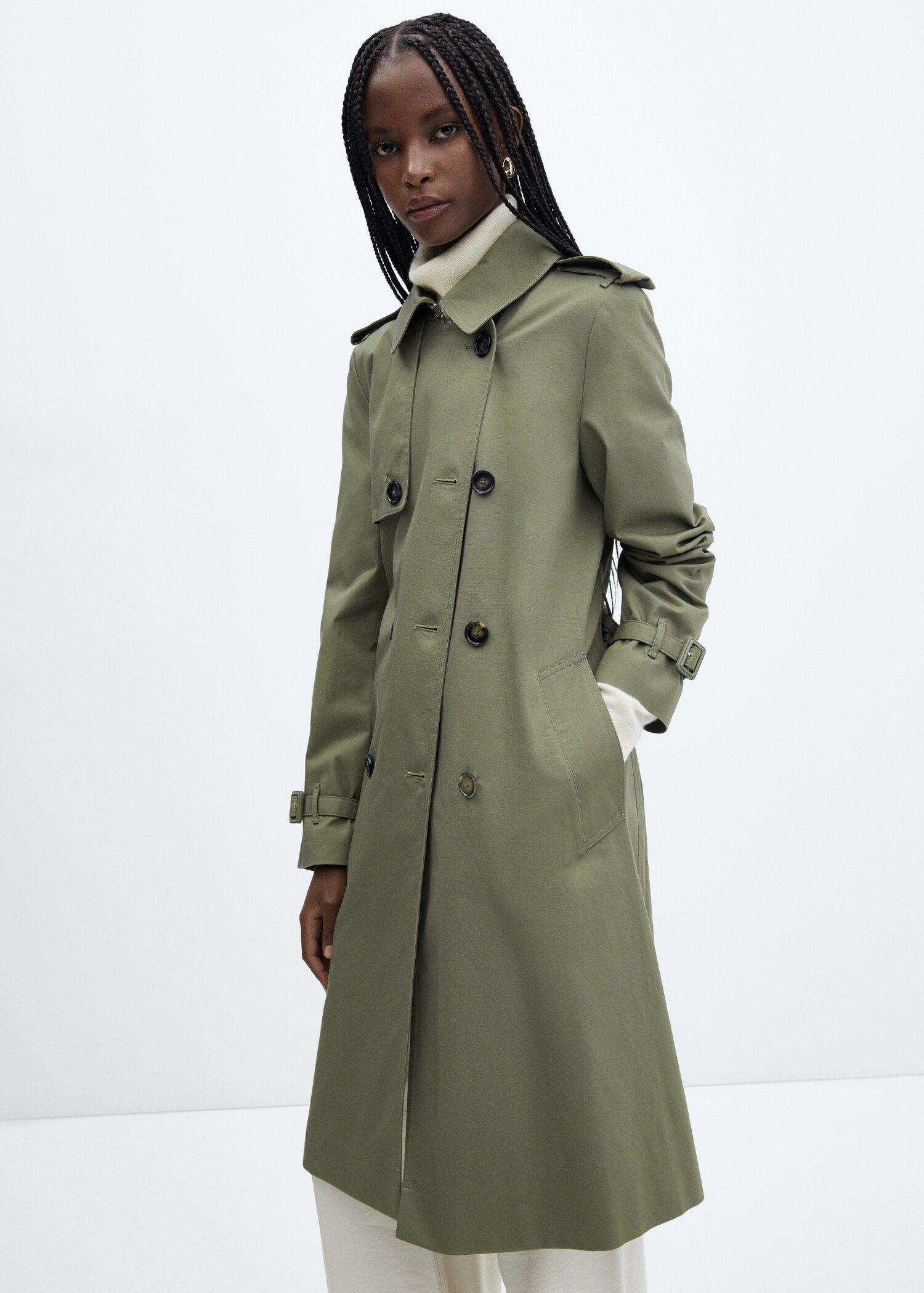 Klassischer Trenchcoat mit Gürtel - Mittlere Ansicht