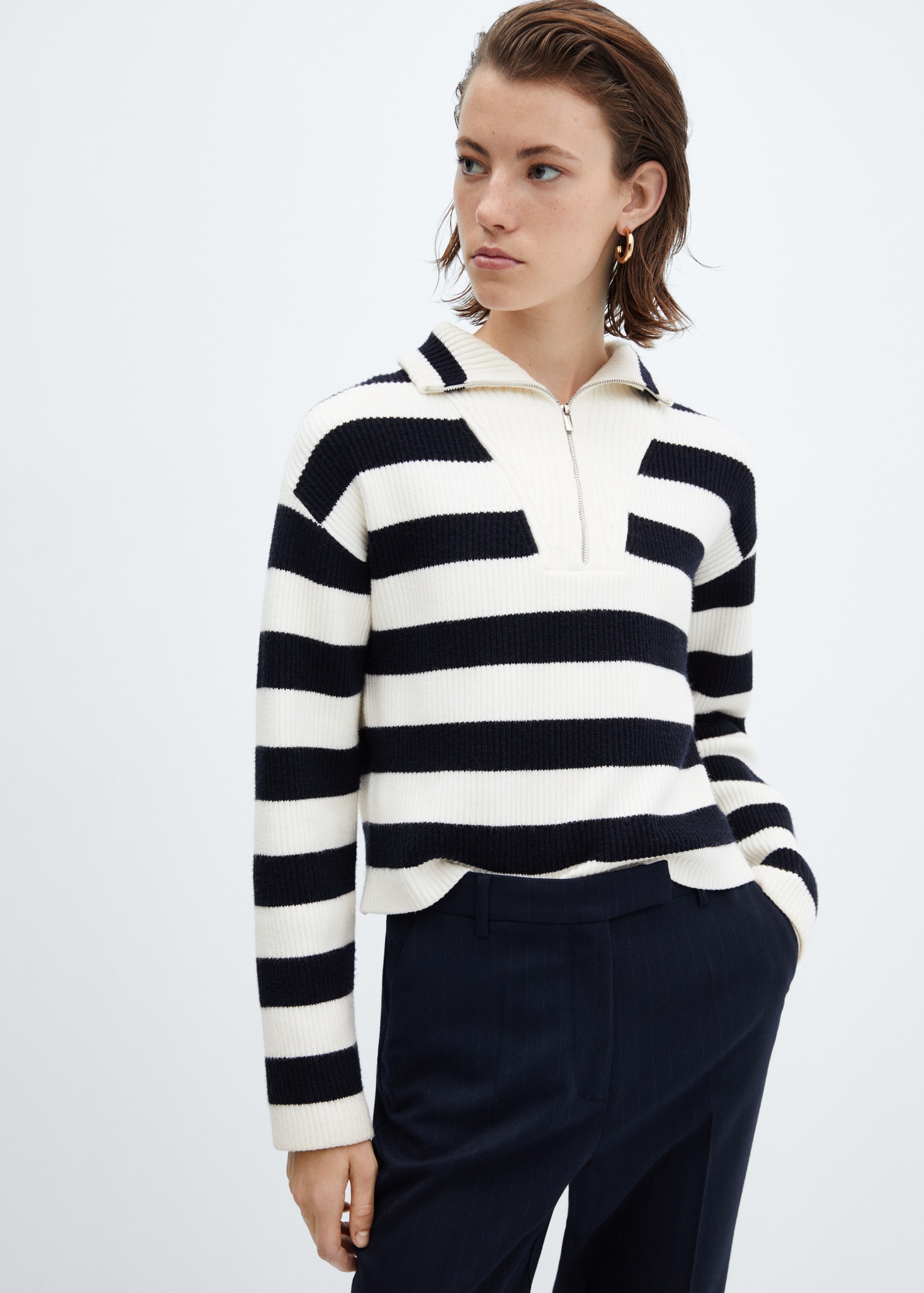 Striped sweater with zip Women MANGO OUTLET USA - Main Image