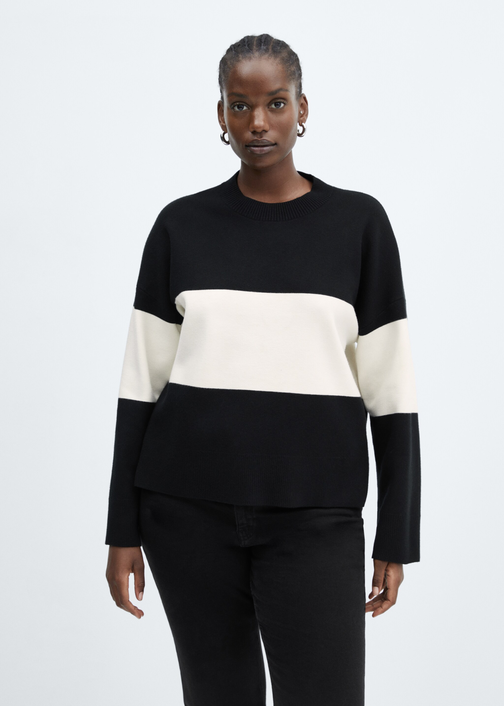 Svetr oversize s proužky - Detail zboží 5, Černá. Ref: 57023799-00.