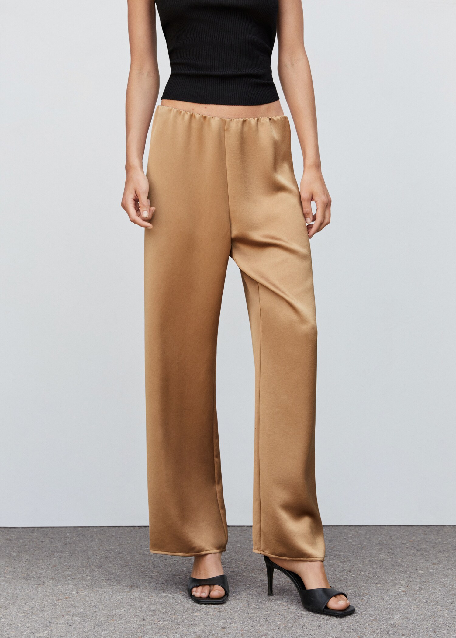 Satin-finish elastic waist trousers - Medium plane
