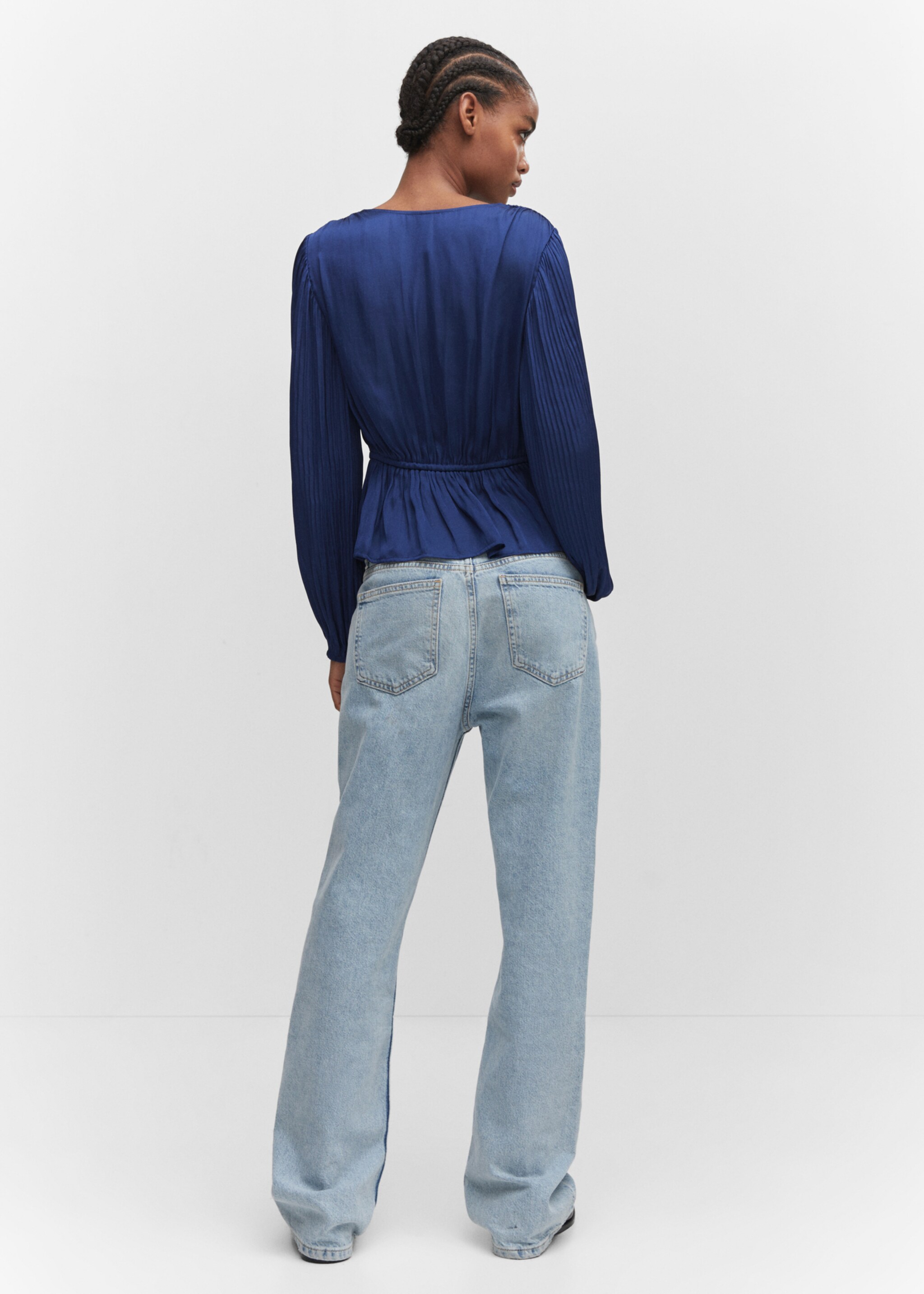 Satinbluse im Wickelstil - Rückseite des Artikels, Nachtblau. Ref: 57023808-00.