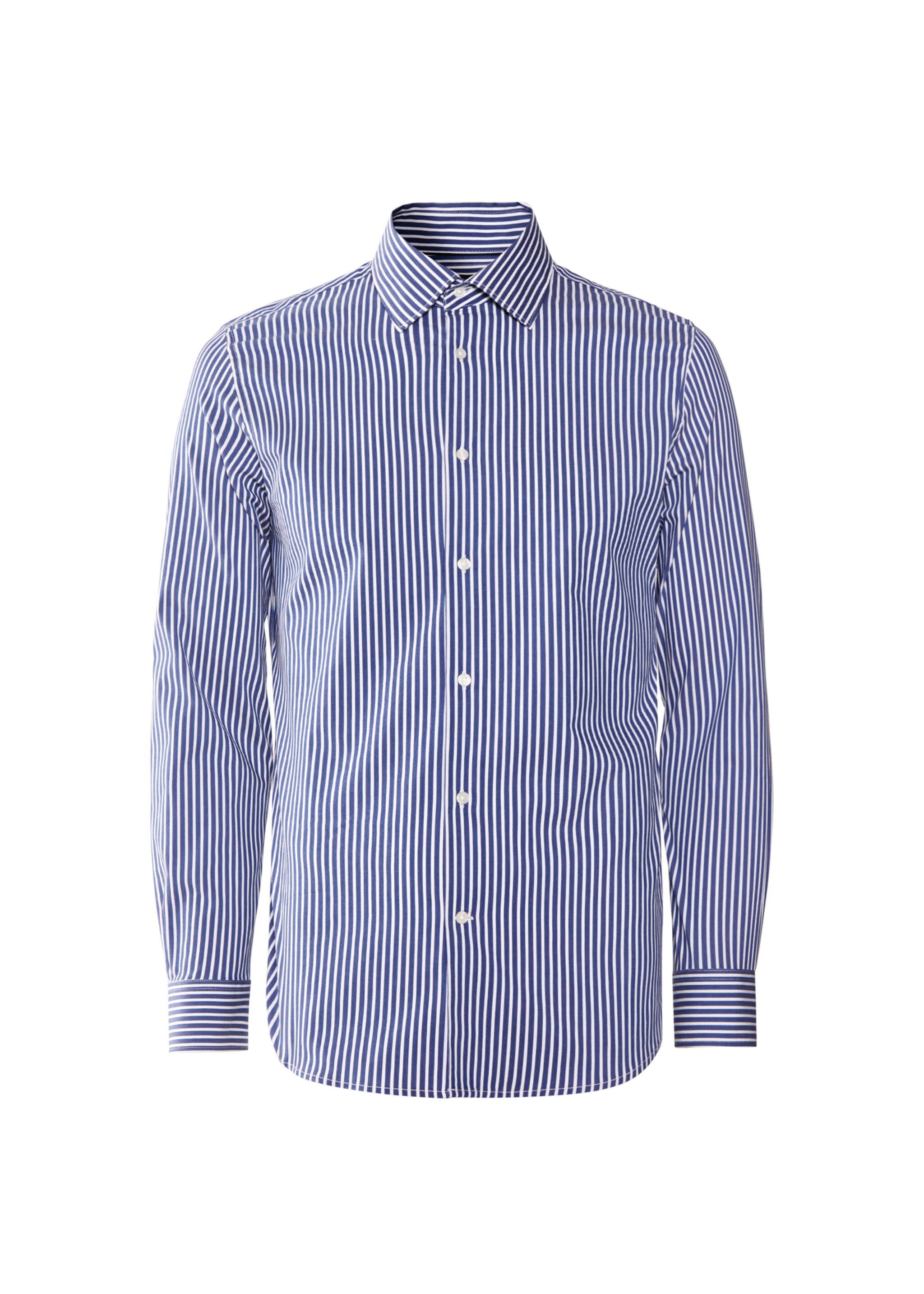 Stretch-fabric slim-fit striped shirt - Article without model, Night Blue. Ref: 57024389-00.