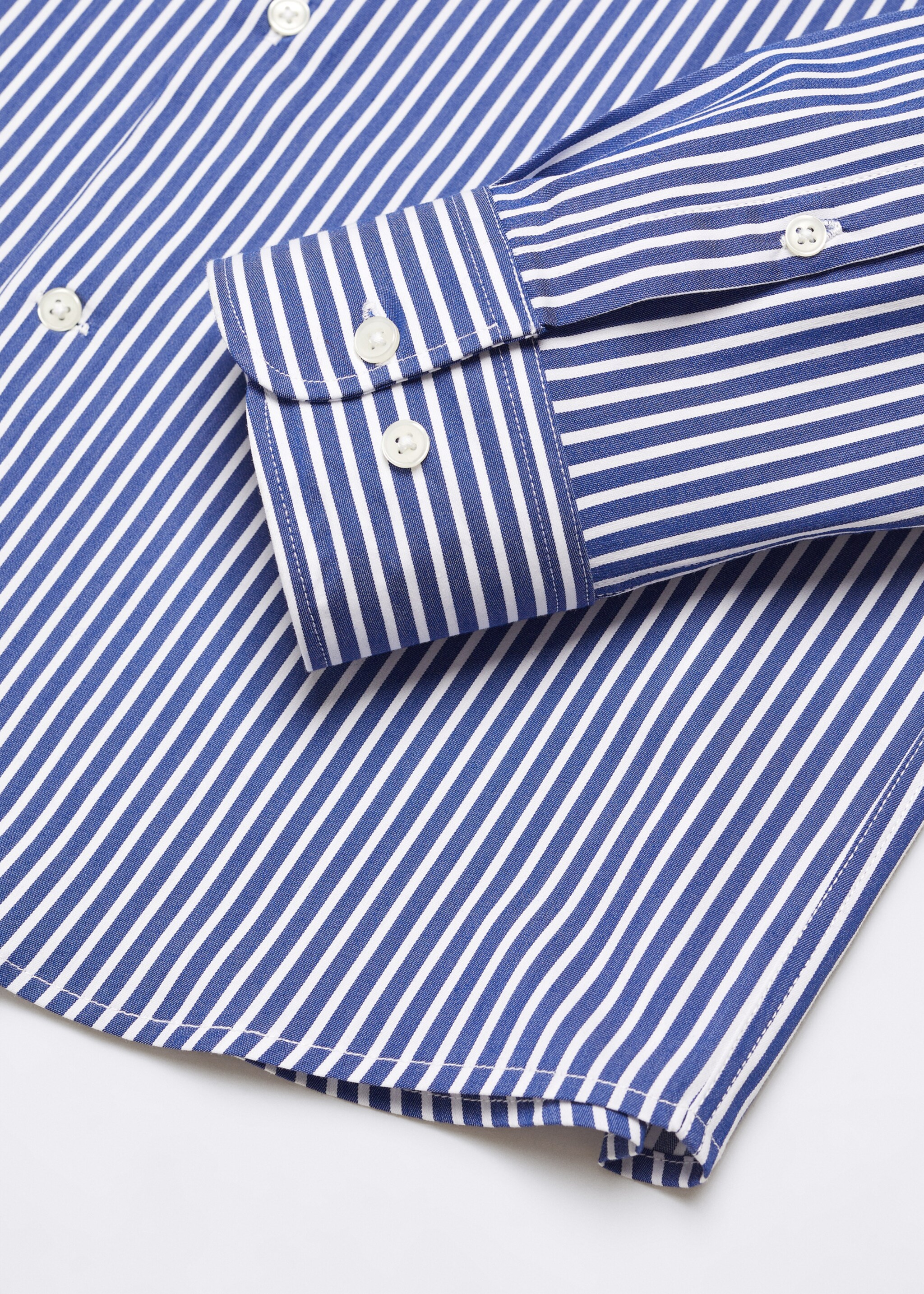 Stretch-fabric slim-fit striped shirt - Details of the article 8, Night Blue. Ref: 57024389-00.