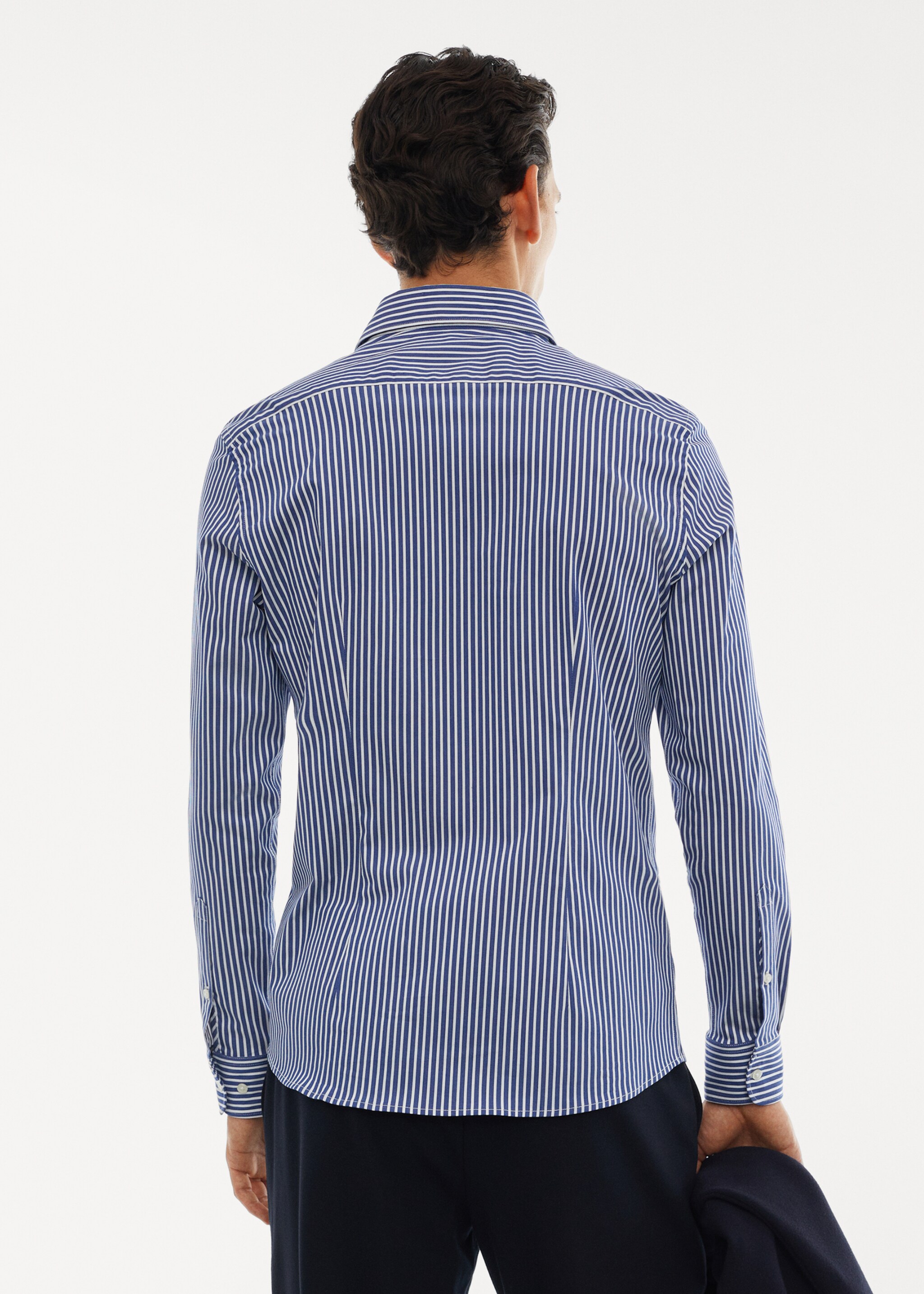 Stretch-fabric slim-fit striped shirt - Reverse of the article, Night Blue. Ref: 57024389-00.