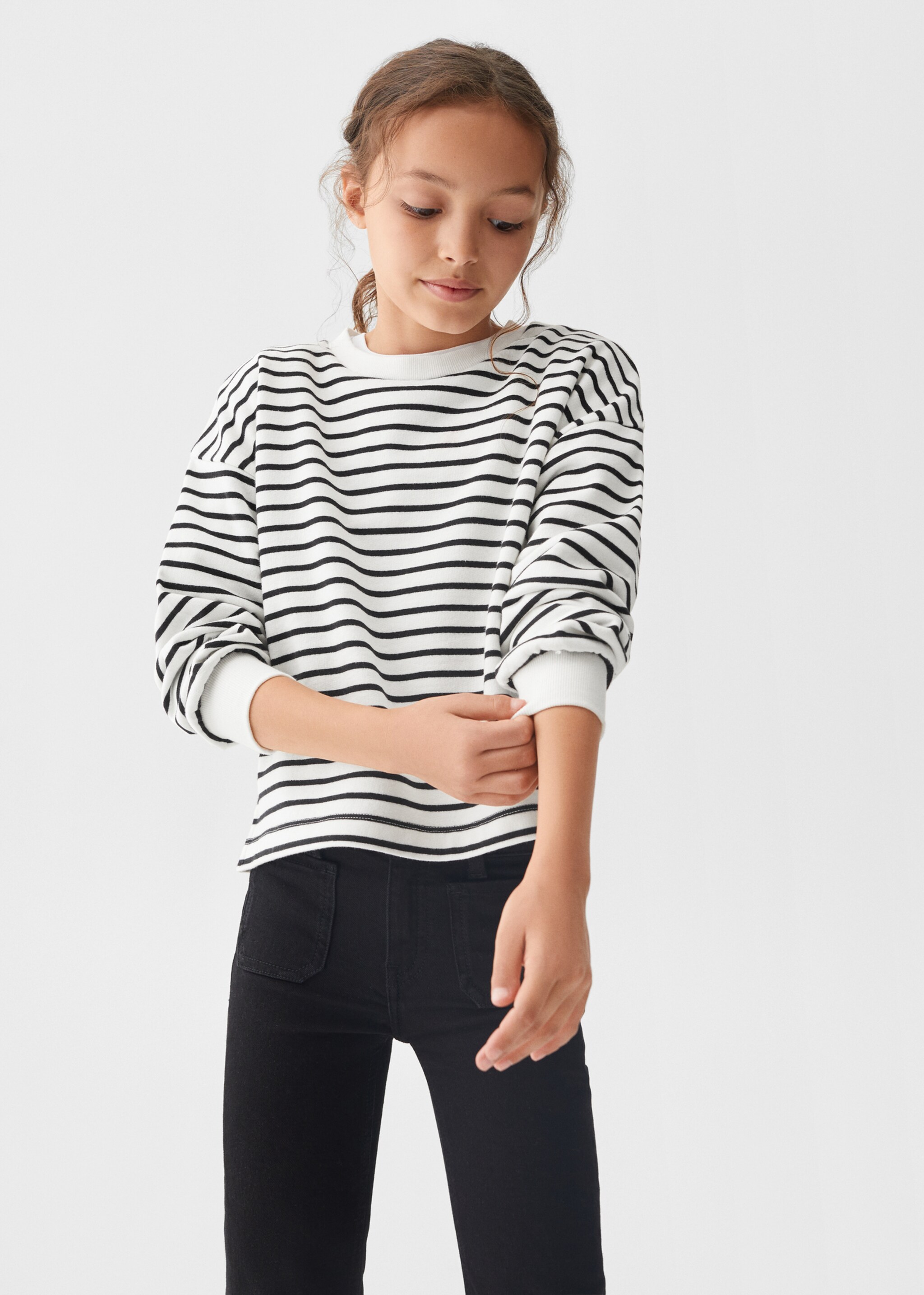 Bavlněná mikina s proužky - Detail zboží 4, Šedobílá. Ref: 57024395-00.