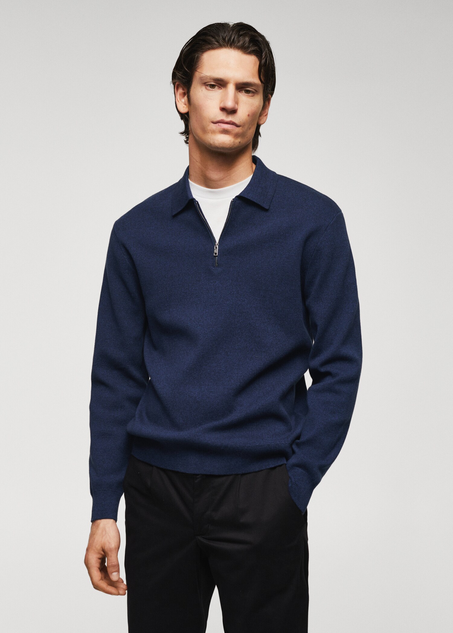 Cotton-knit polo shirt with zip - Medium plane