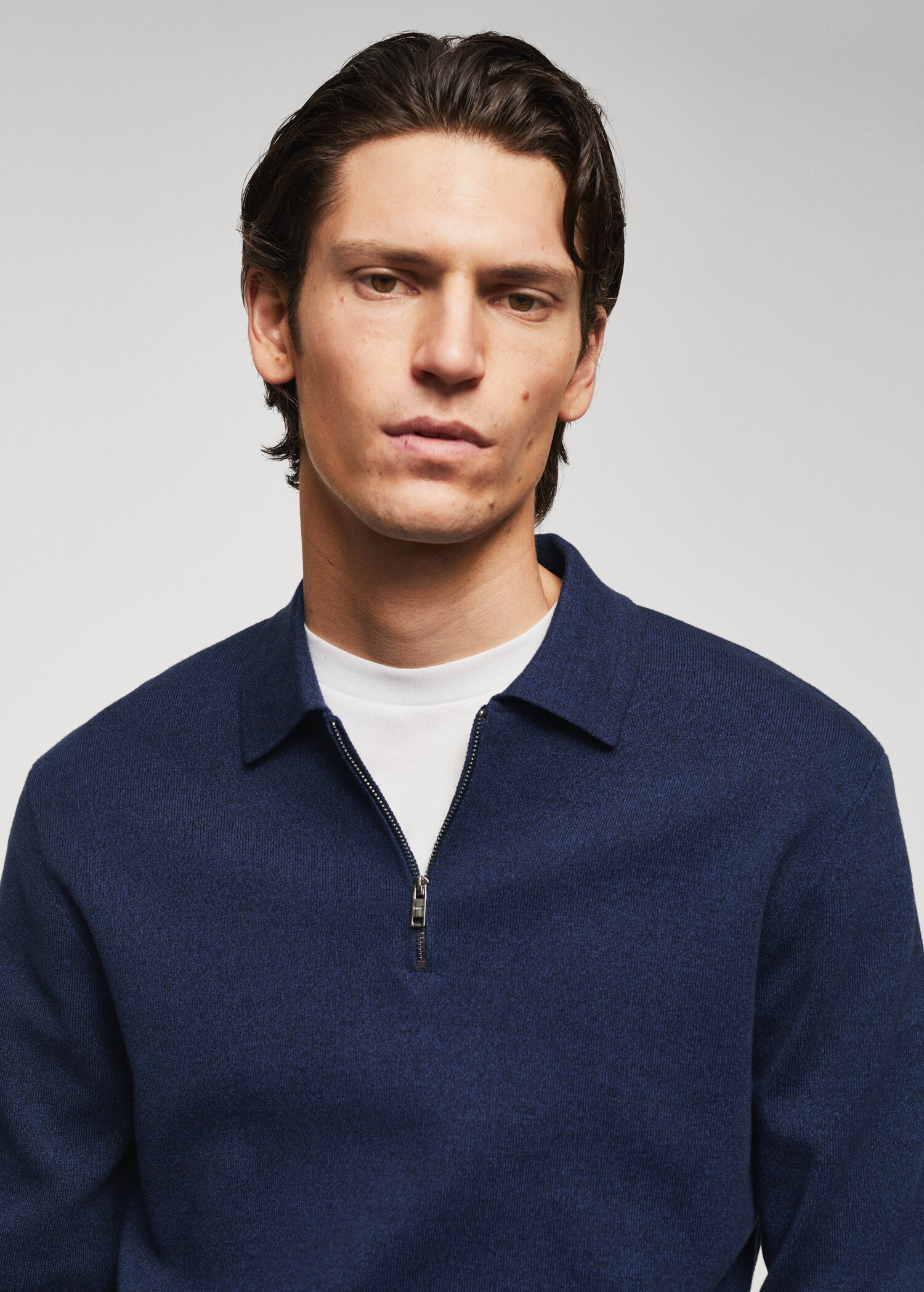 Cotton-knit polo shirt with zip - Details of the article 1