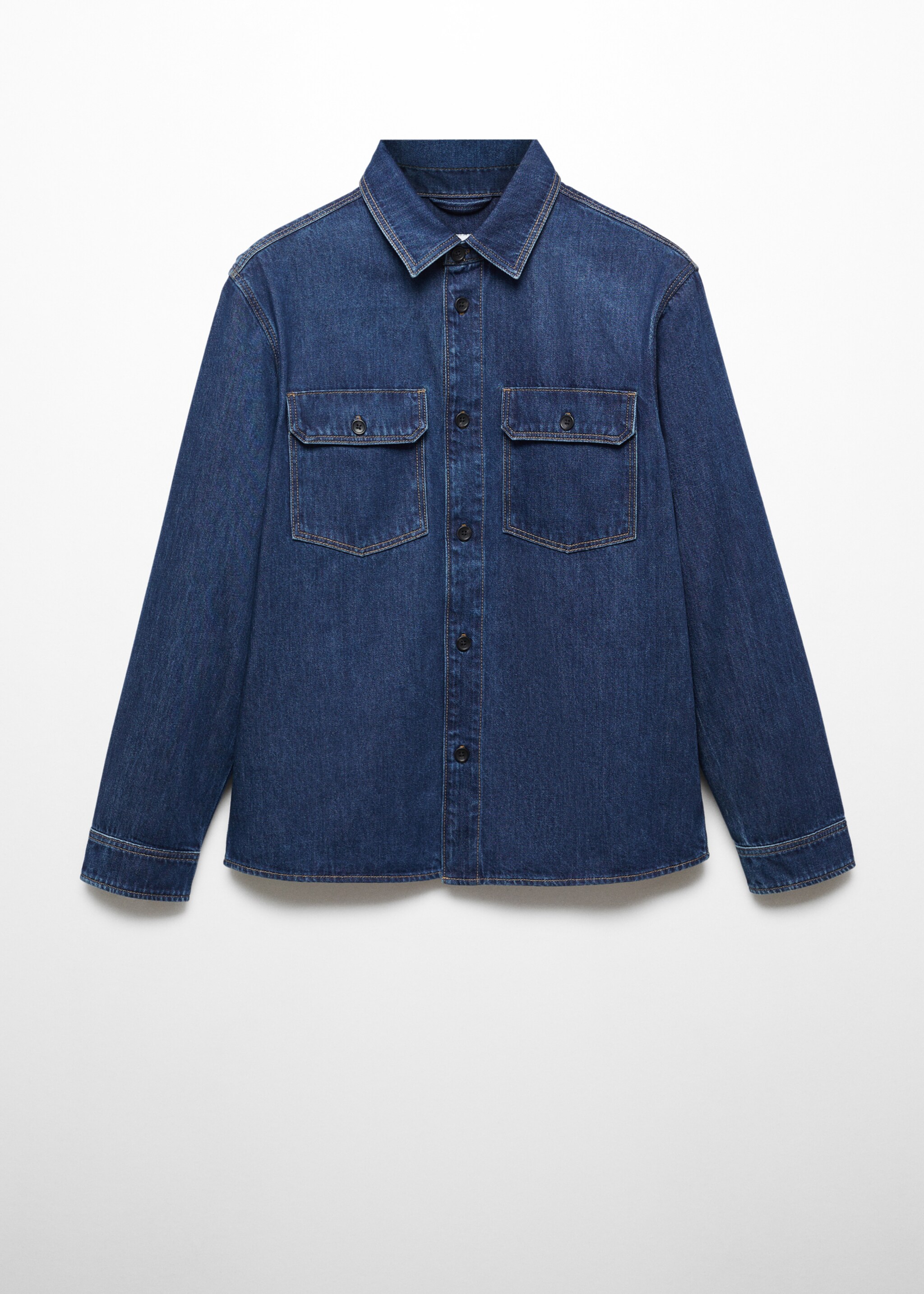 Cotton denim overshirt with pockets - Article without model, Dark Blue. Ref: 57024417-00.