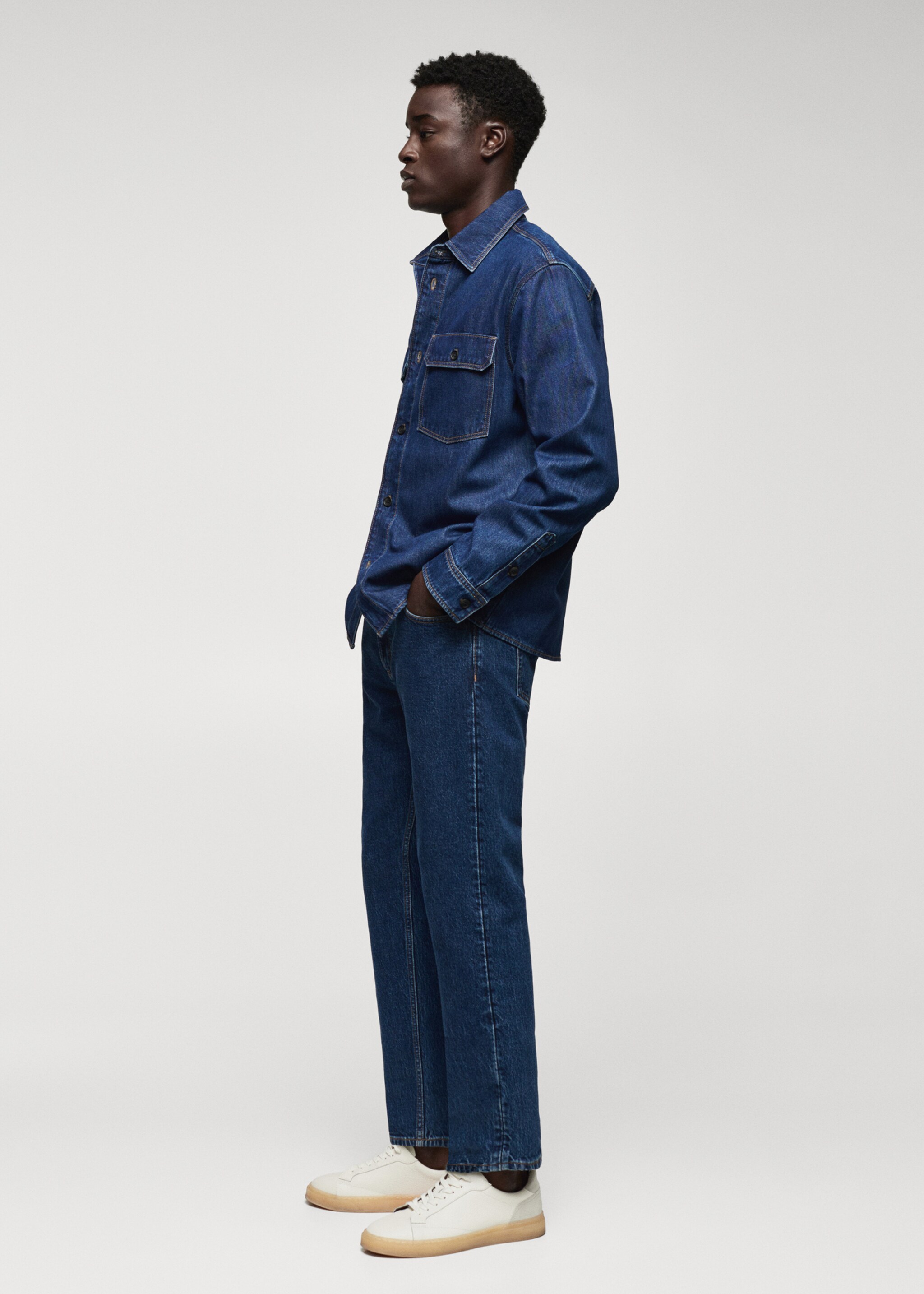 Cotton denim overshirt with pockets - Details of the article 2, Dark Blue. Ref: 57024417-00.