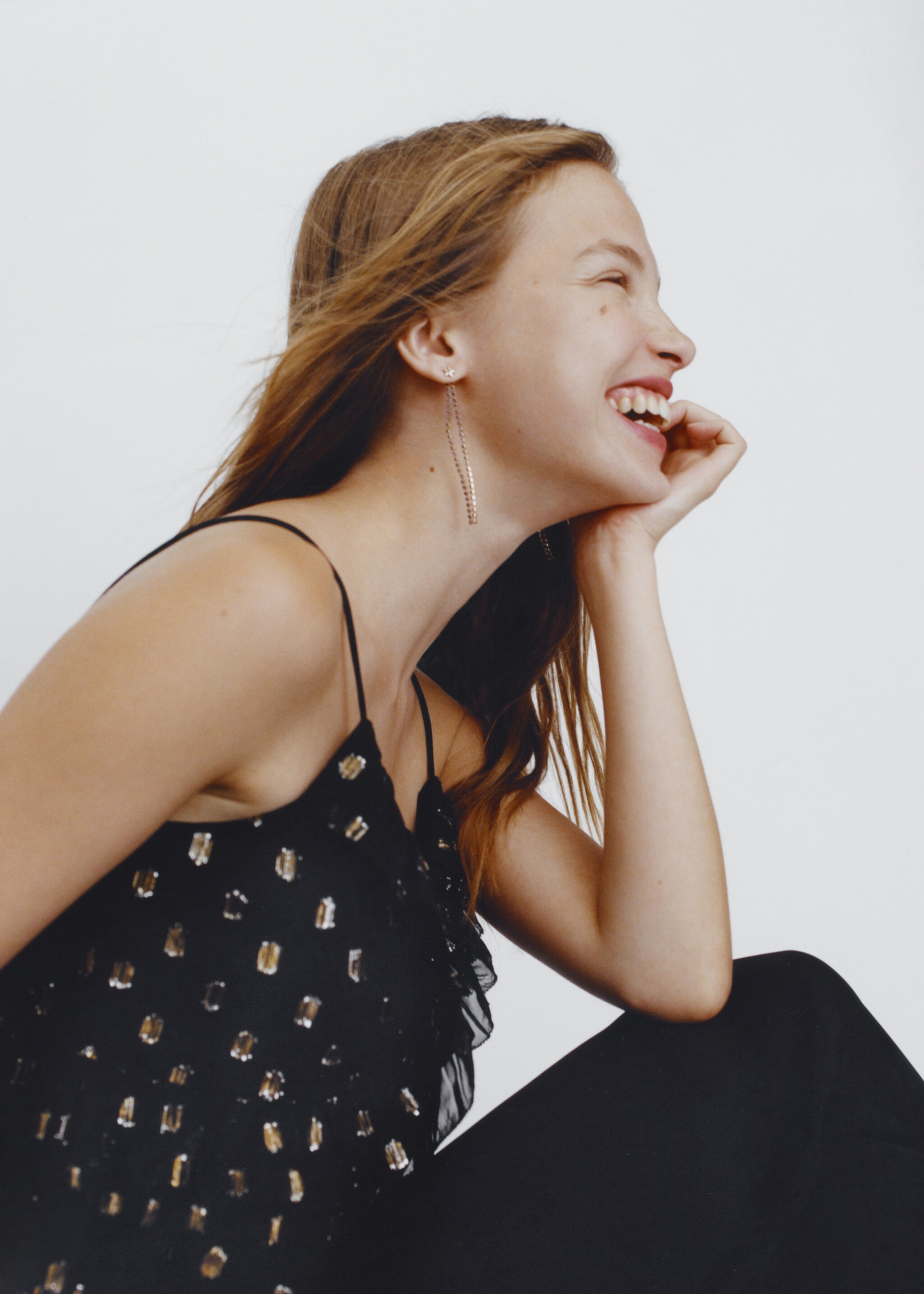 Lurex ruffled top - Details of the article 5, Black. Ref: 57024425-00.