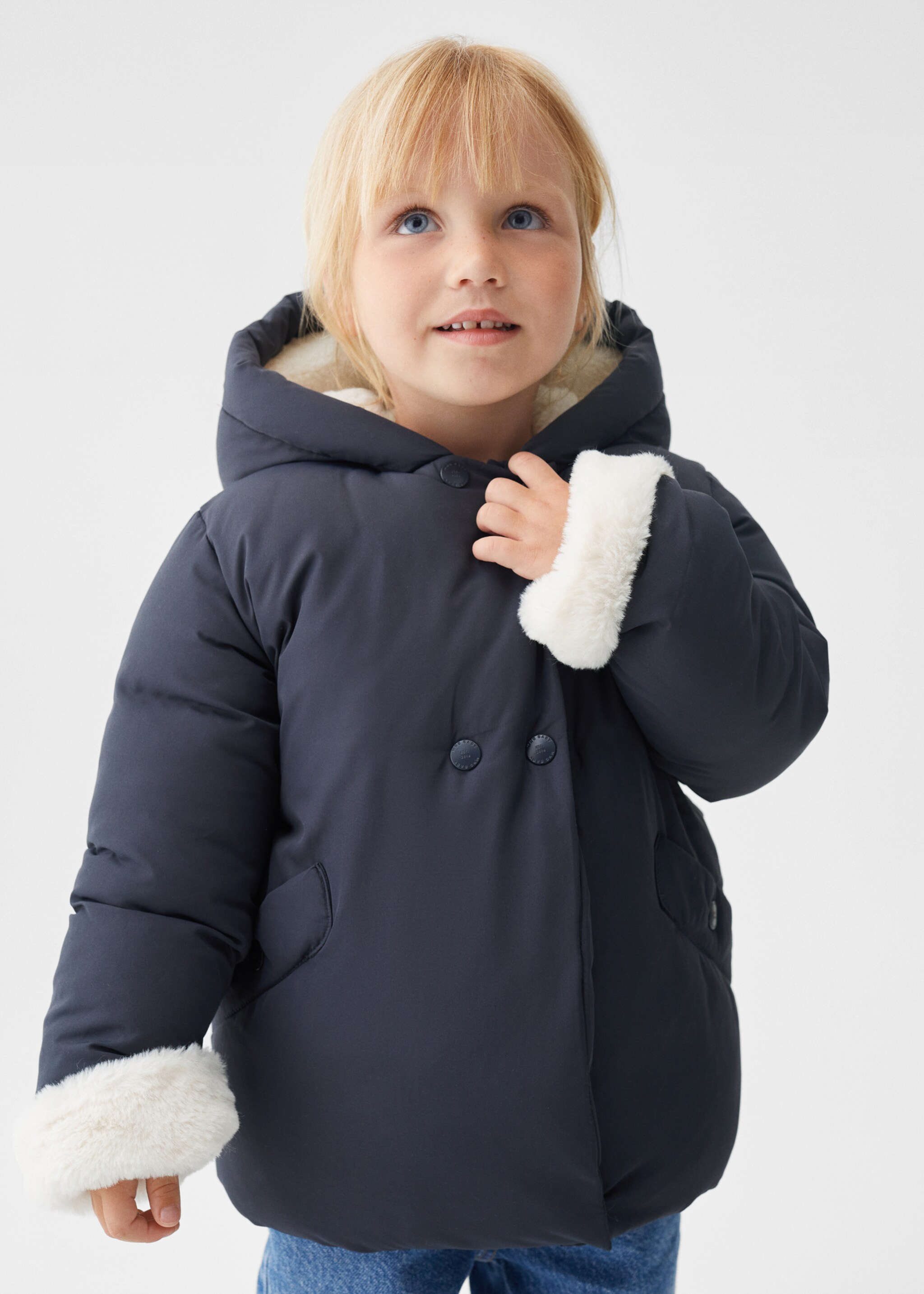 Anorak mit Kunstfell-Innenseite - Mittlere Ansicht, Dunkles Marineblau. Ref: 57024757-00.