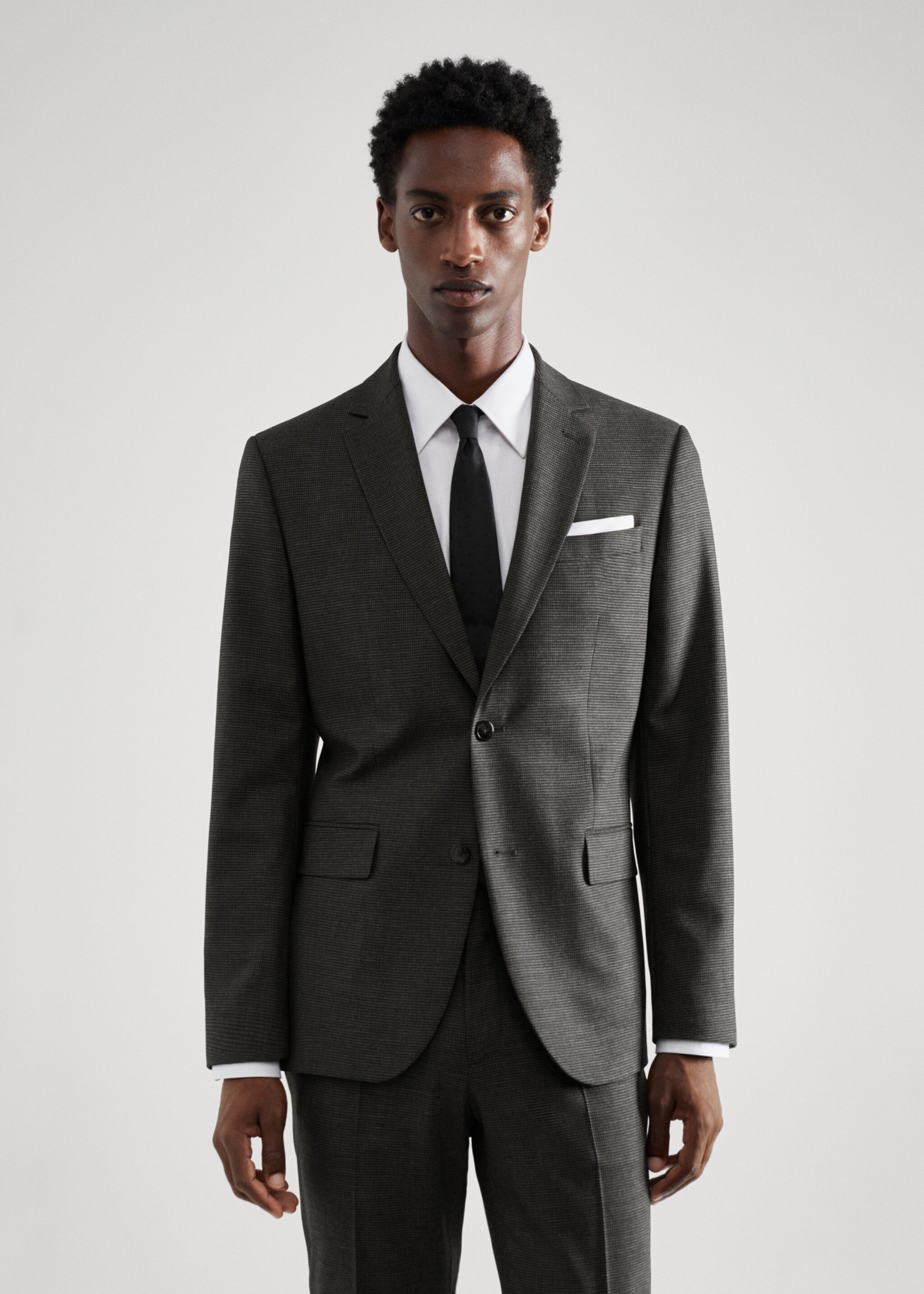 Blazer de fato de lã slim fit de pied-de-poule - Plano médio