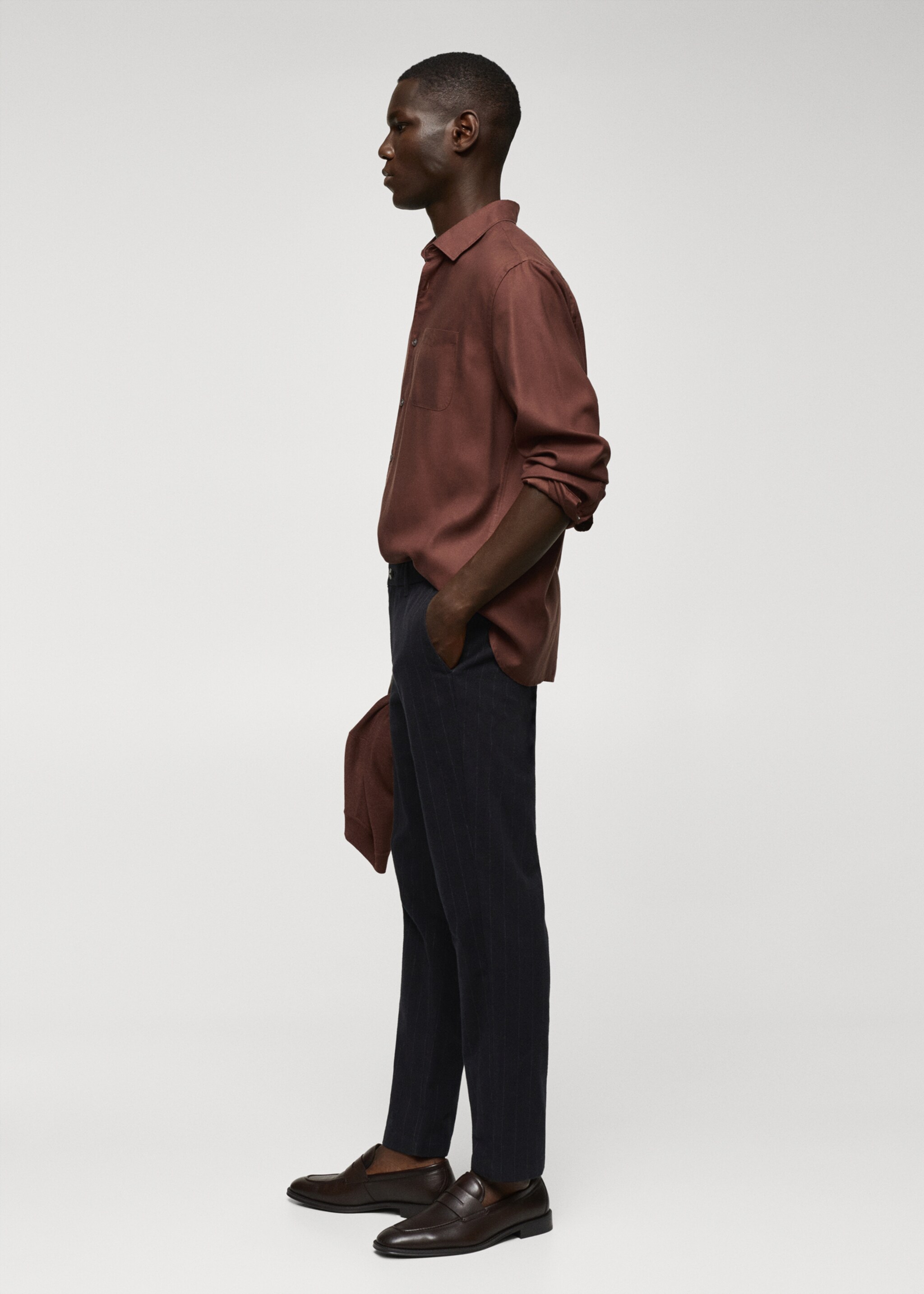 Pinstripe cotton slim-fit trousers - Details of the article 2, Night Blue. Ref: 57025955-00.