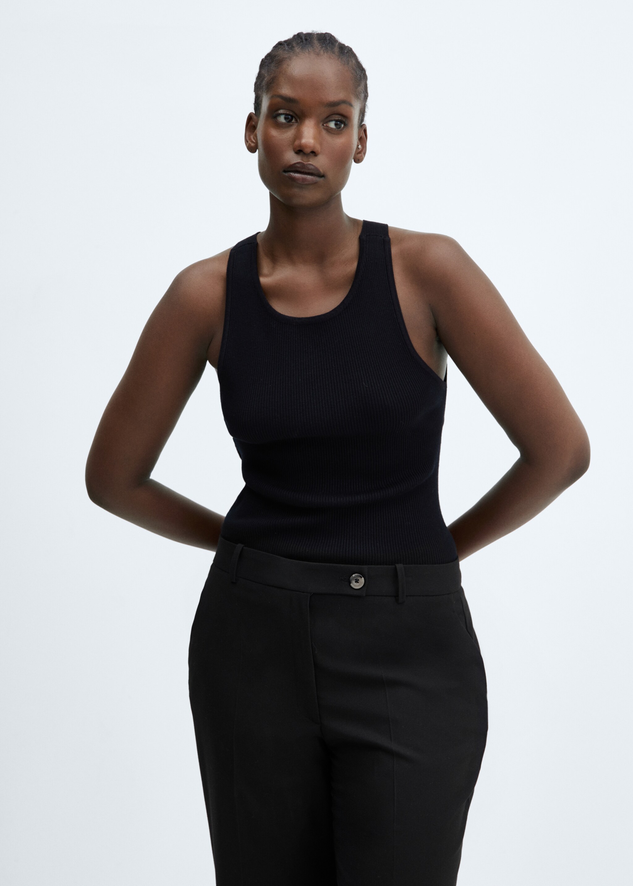 Straight trousers with side button - Details of the article 5, Black. Ref: 57026727-00.