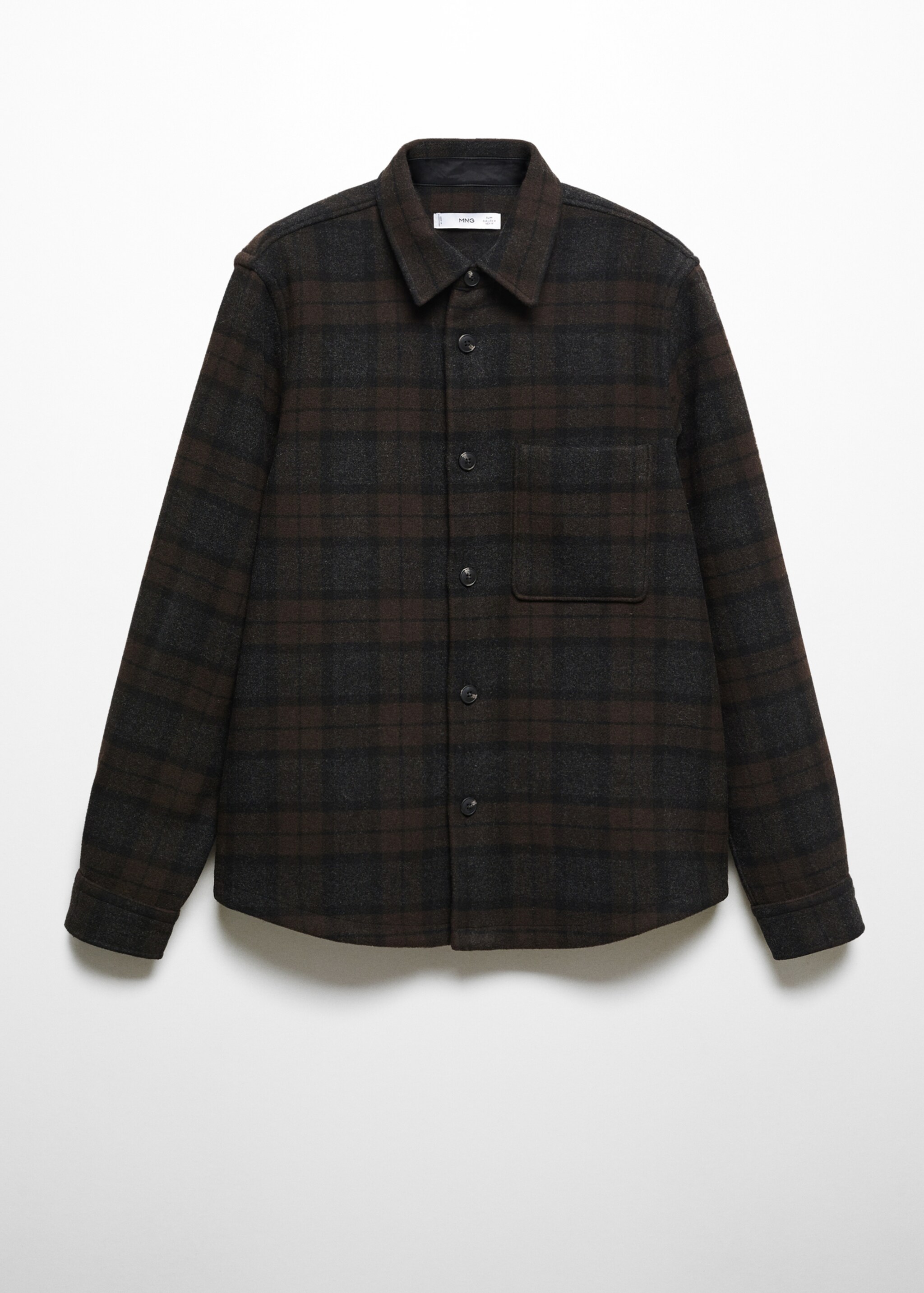 Check wool overshirt - Article without model, Brown. Ref: 57027712-00.