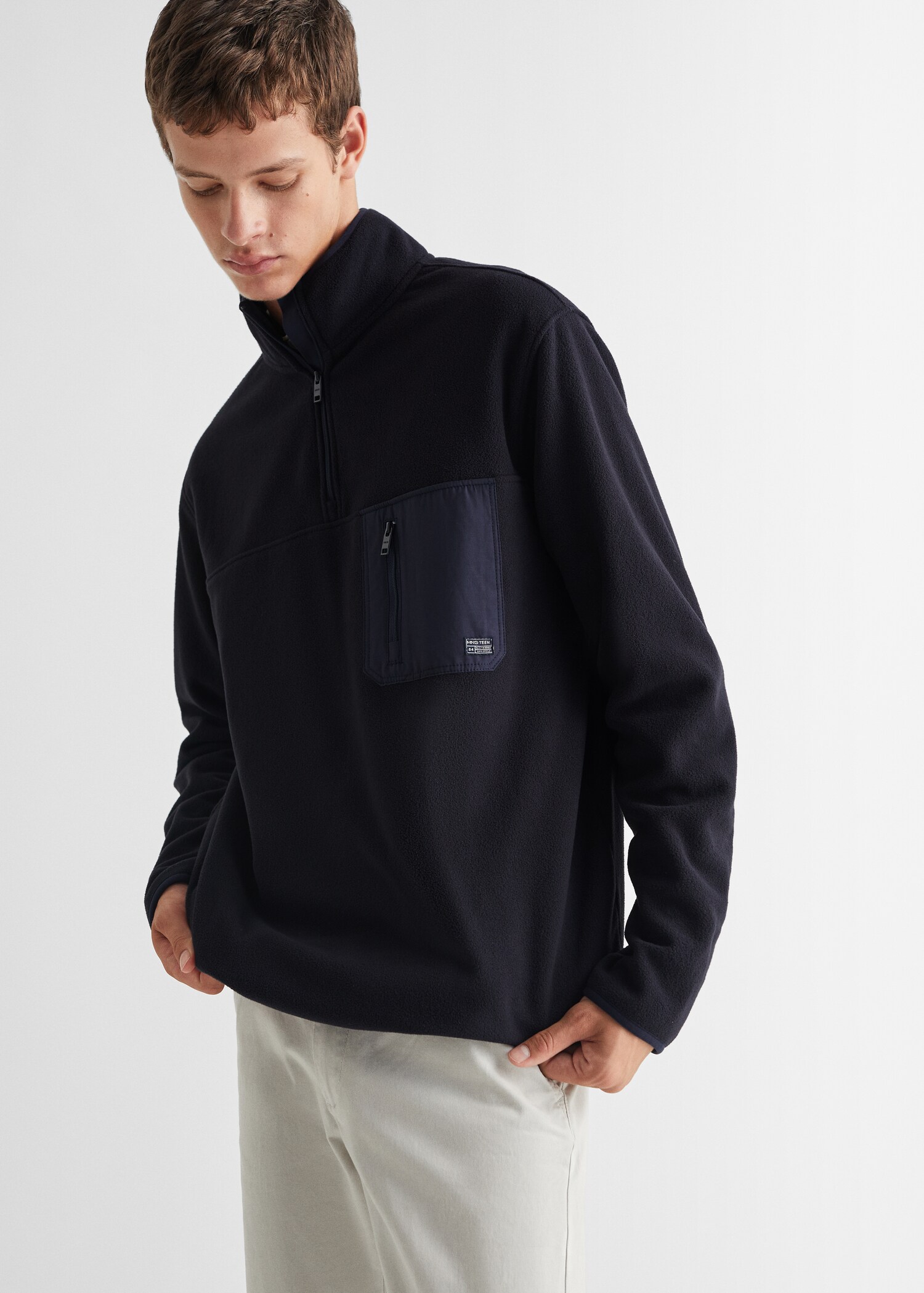 Fleece-Sweatshirt mit Zip-Kragen - Mittlere Ansicht