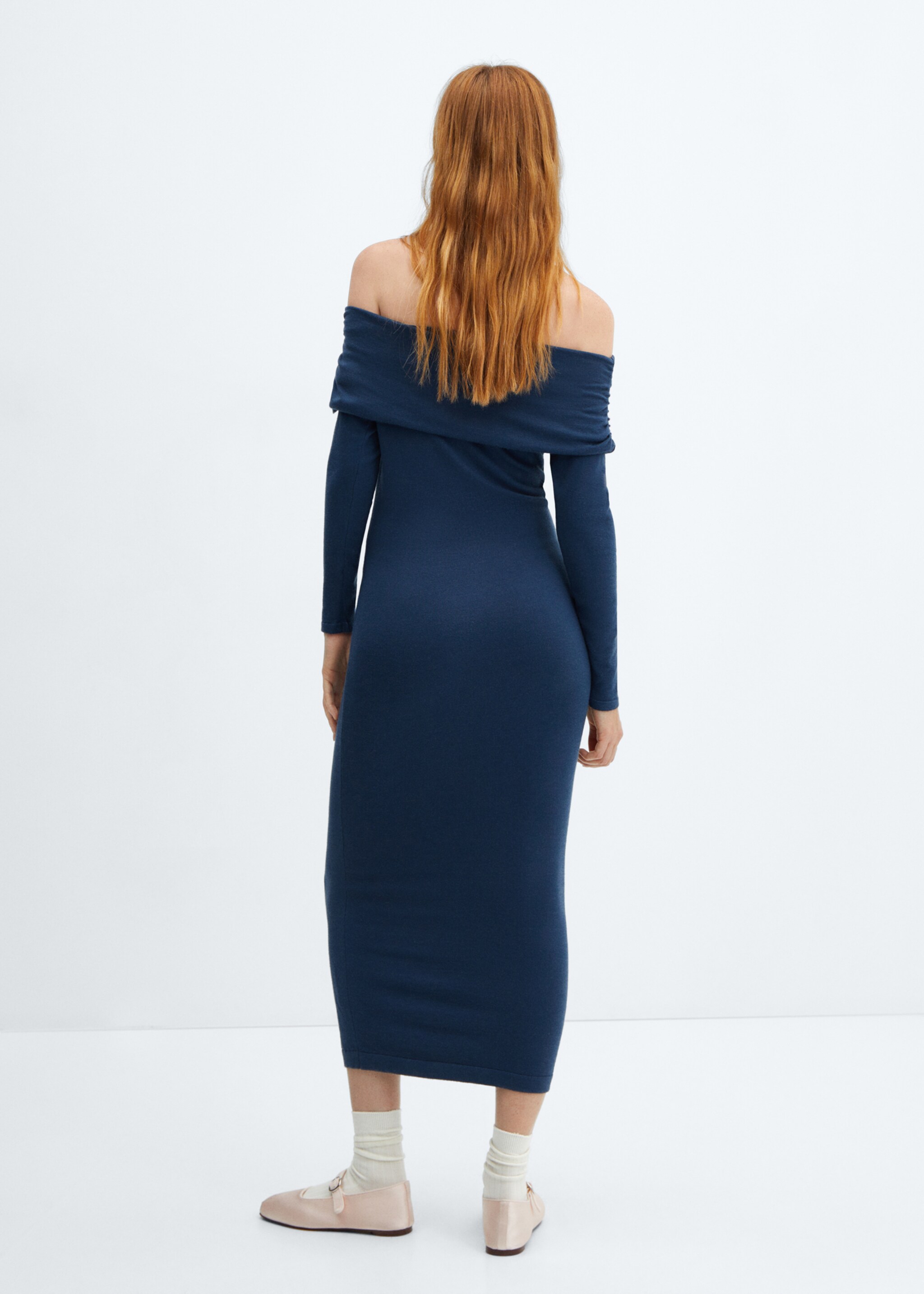 Off-the-shoulder draped dress - Reverse of the article, Blue. Ref: 57027754-00.