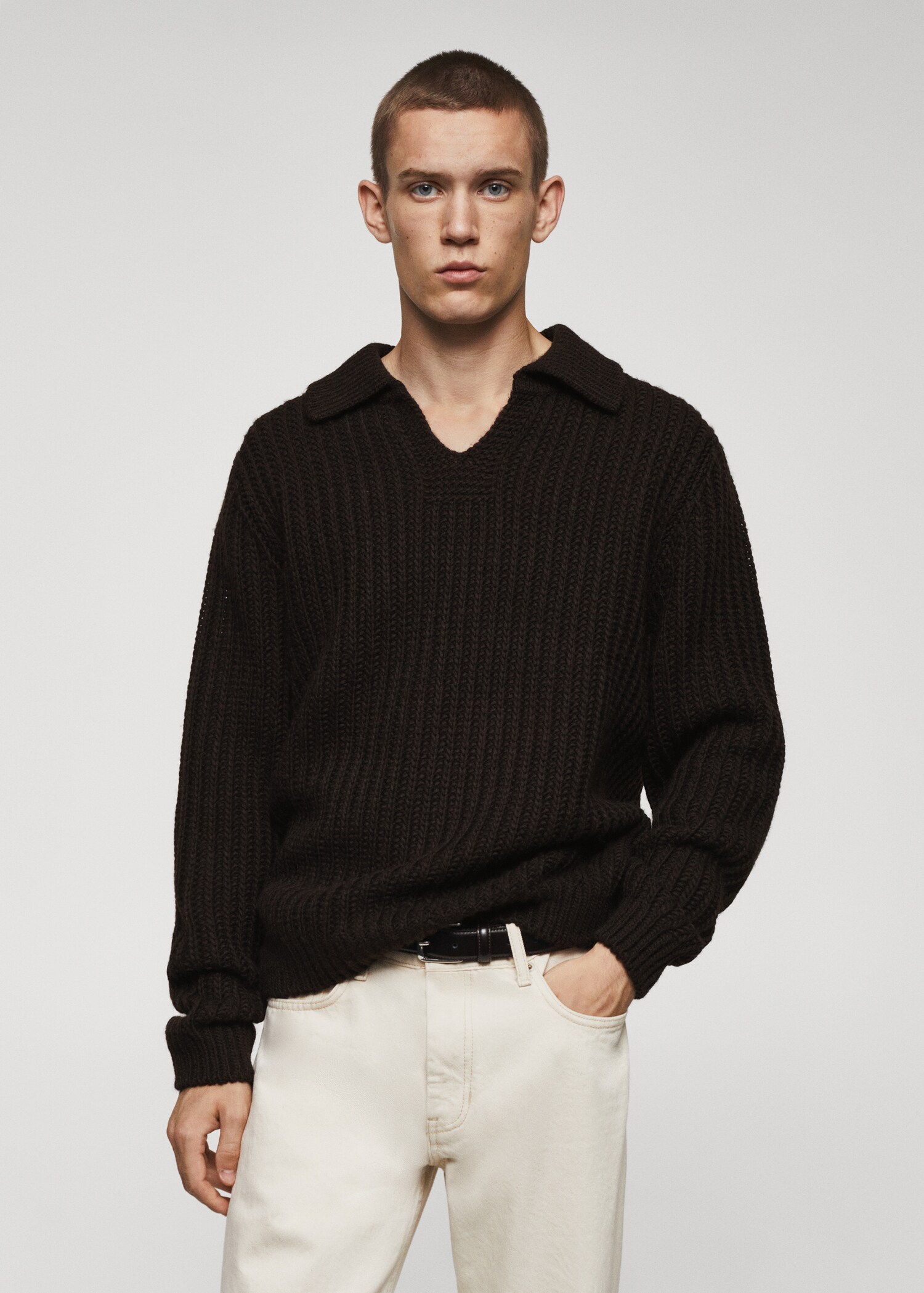 Polo collar wool sweater - Medium plane