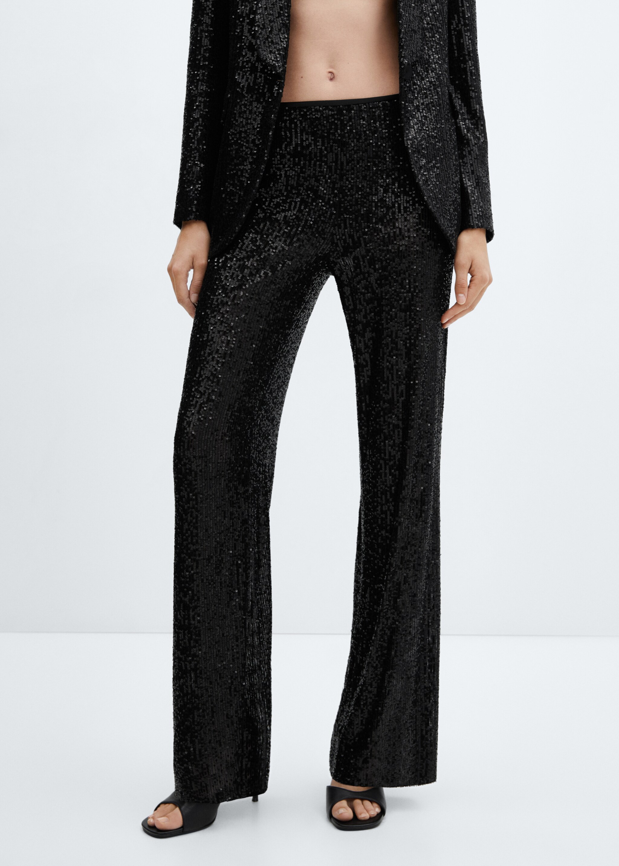 Pantalón traje lentejuelas - Plano medio, Negro. Ref: 57029095-00.
